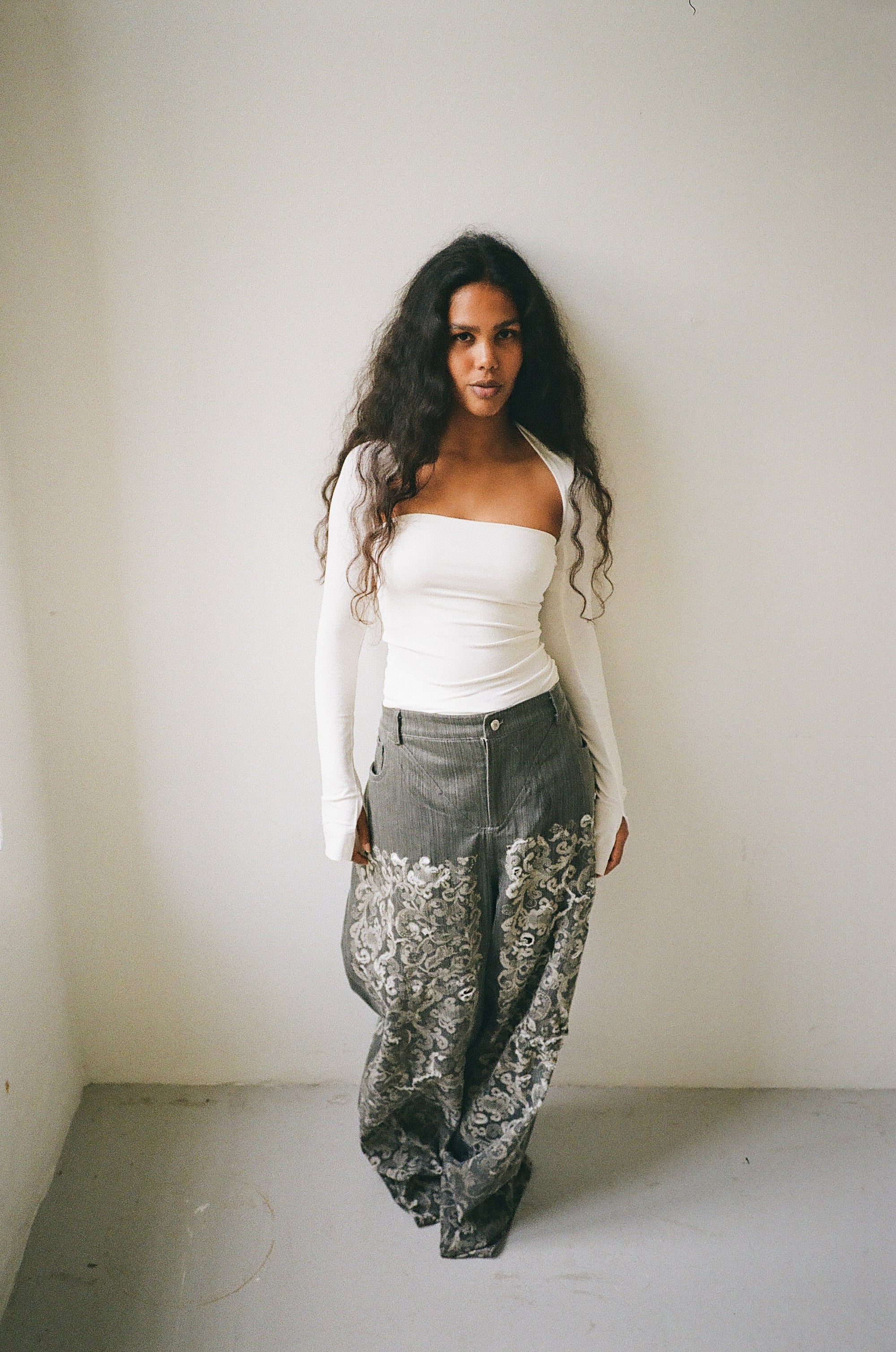 2-piece top in viscose, ivory