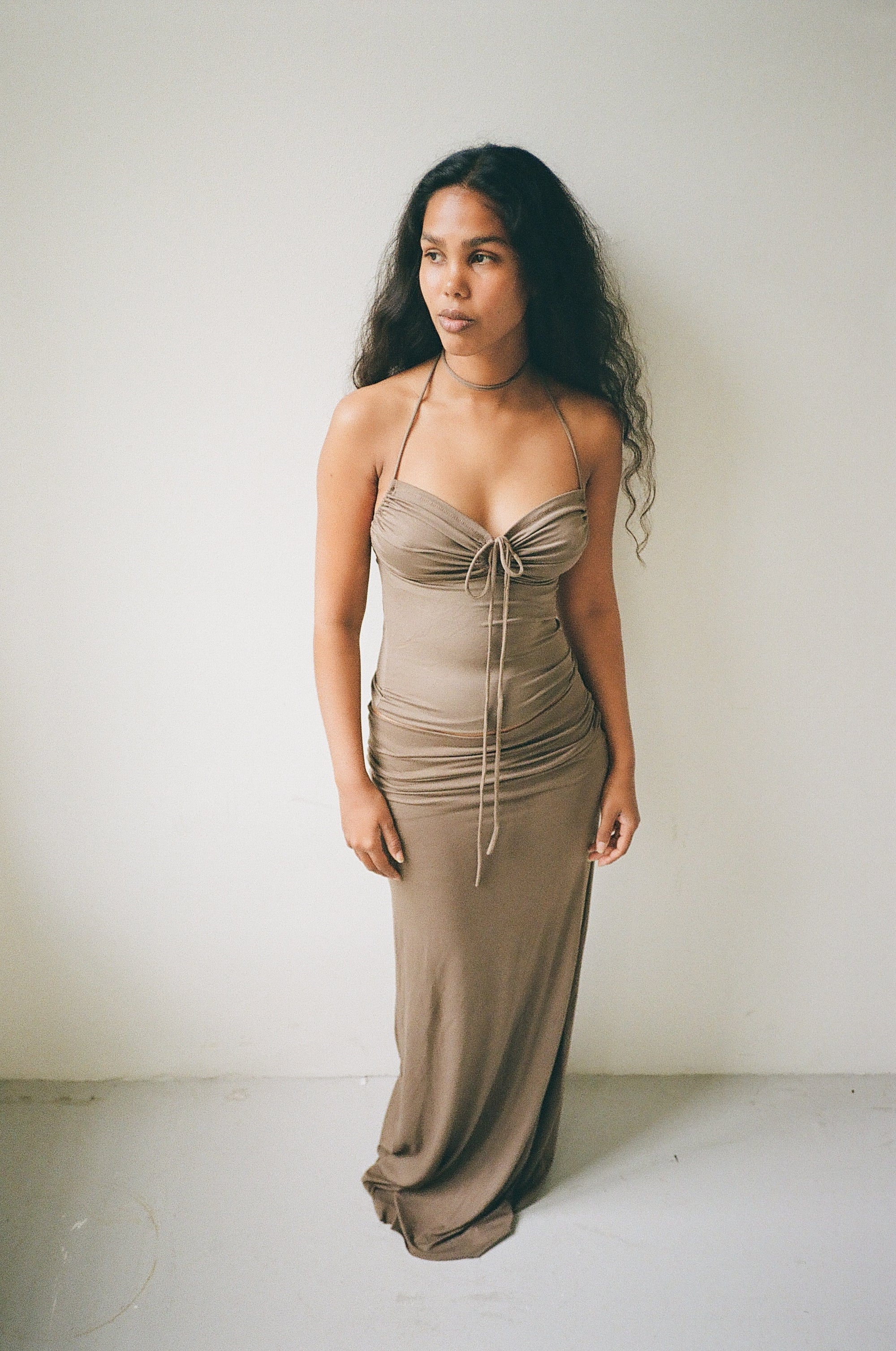 Bustier top in viscose, olive