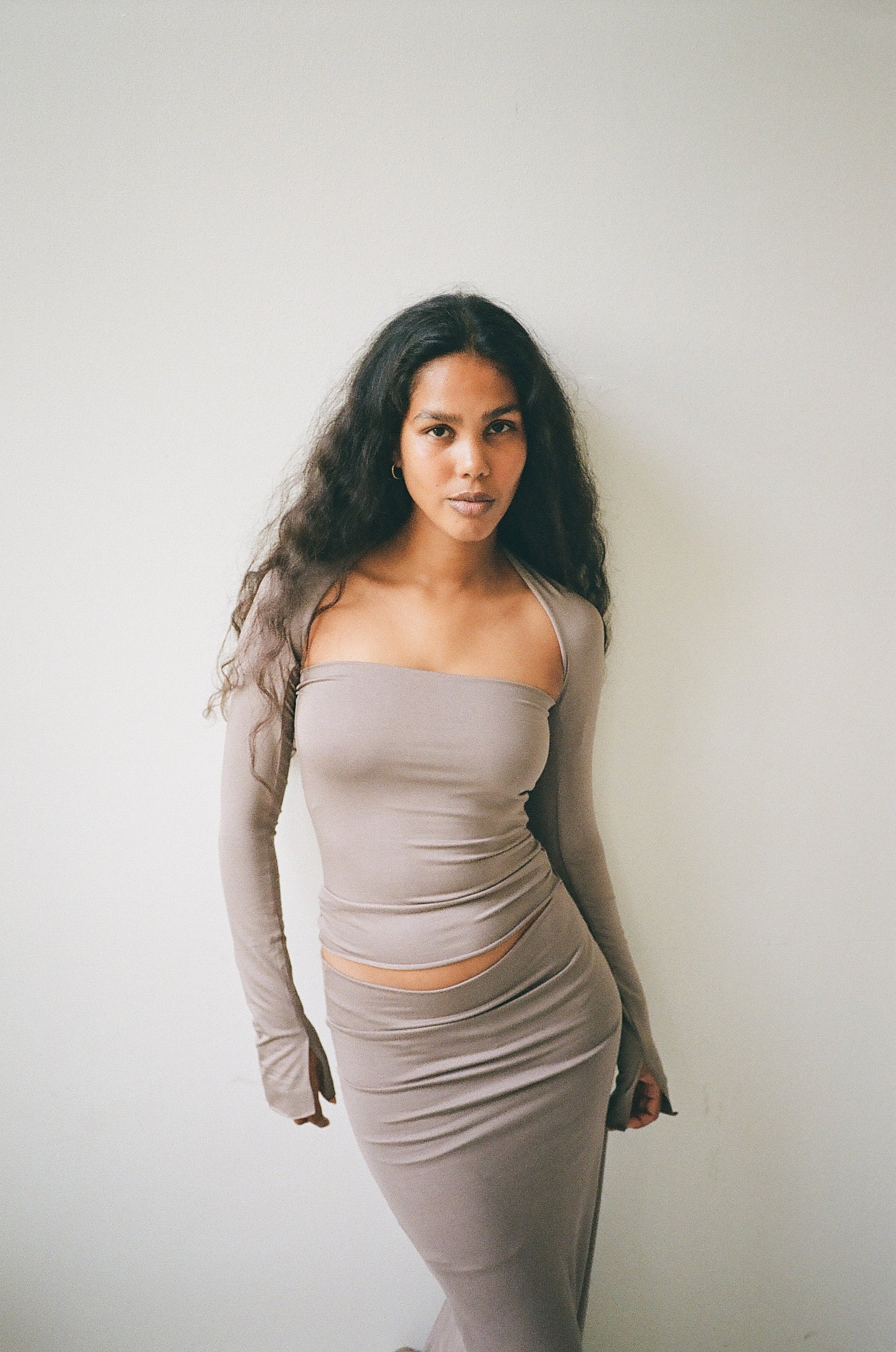 2-piece top in viscose, mud