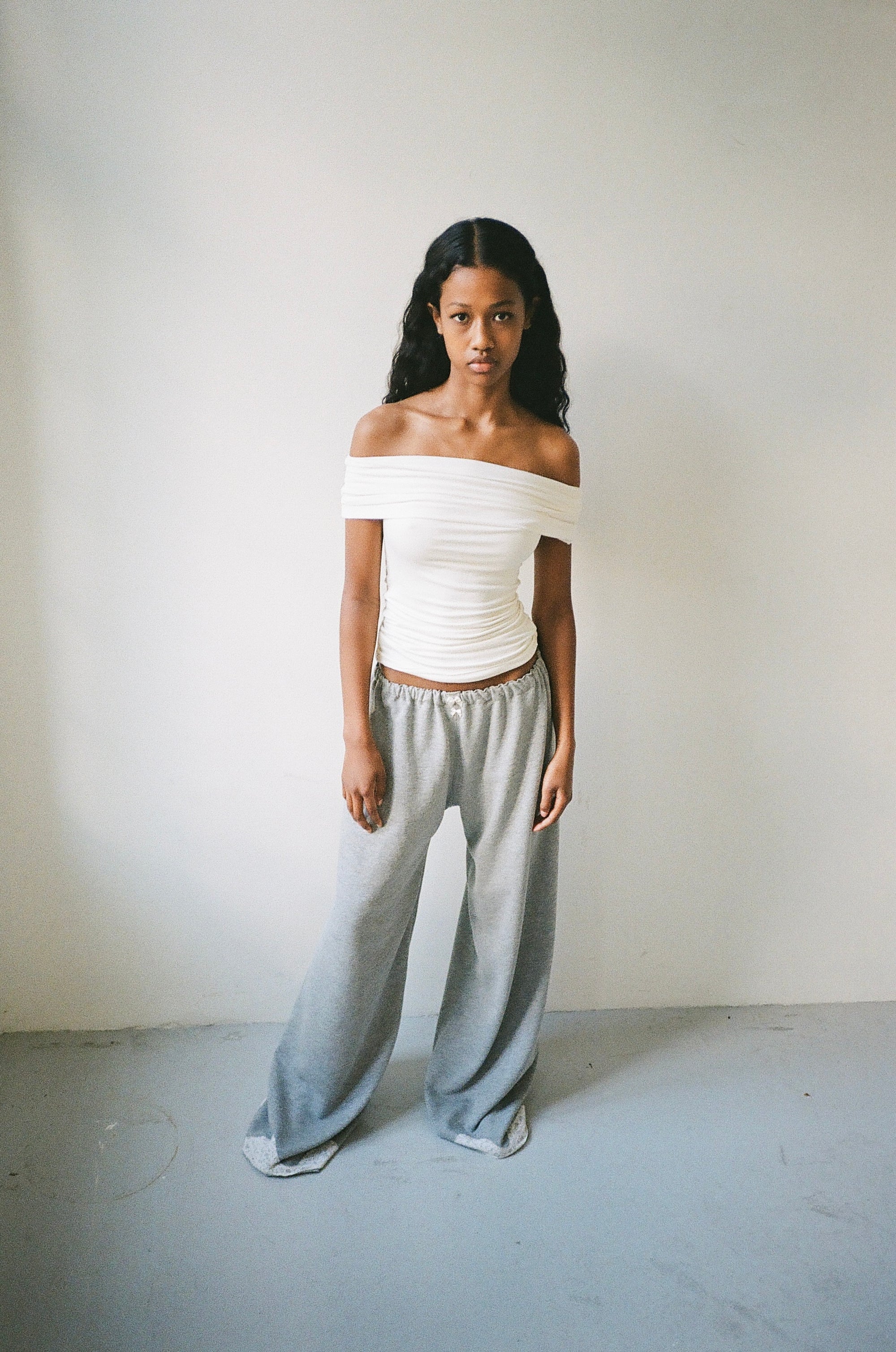 Lace sweatpants in cotton, light grey melange