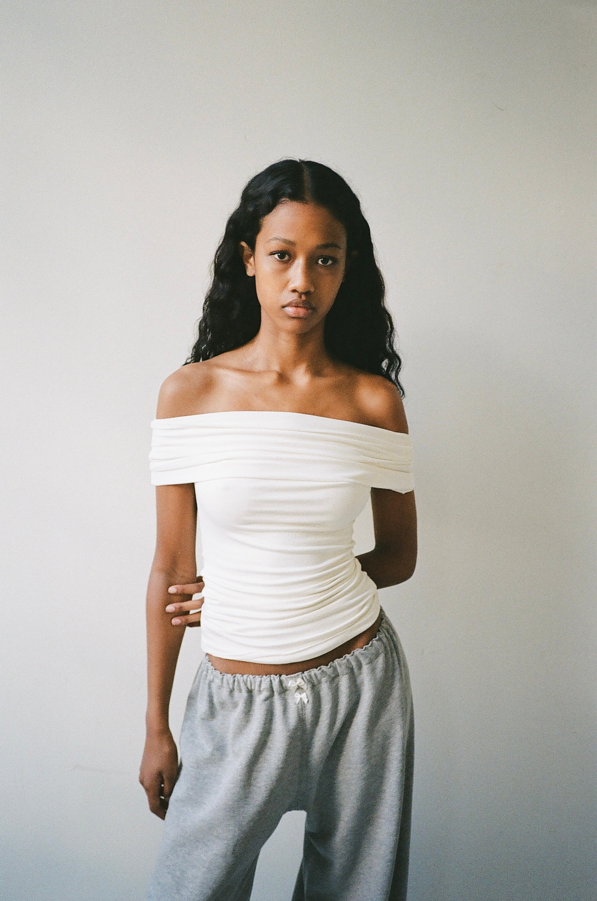 Lace sweatpants in cotton, light grey melange