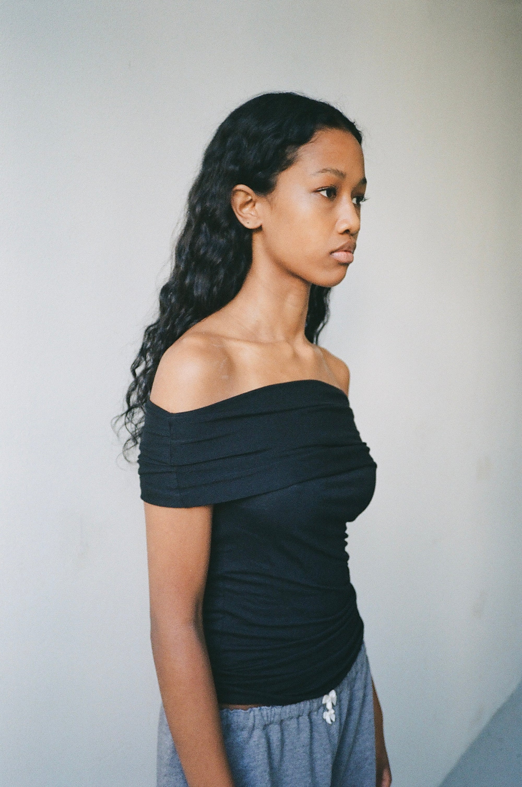 Off shoulder top in viscose, black