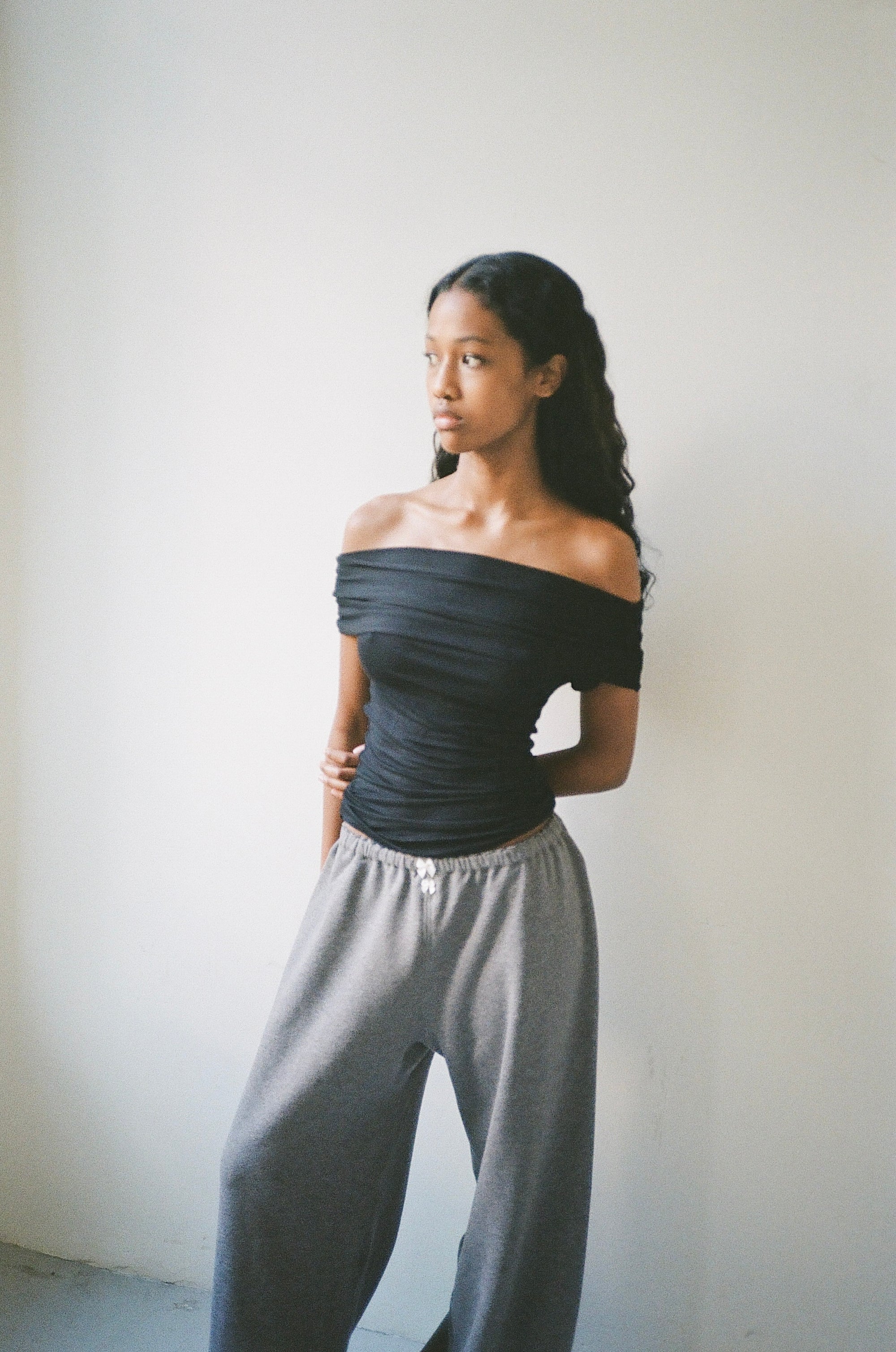 Lace sweatpants in cotton, dark grey melange