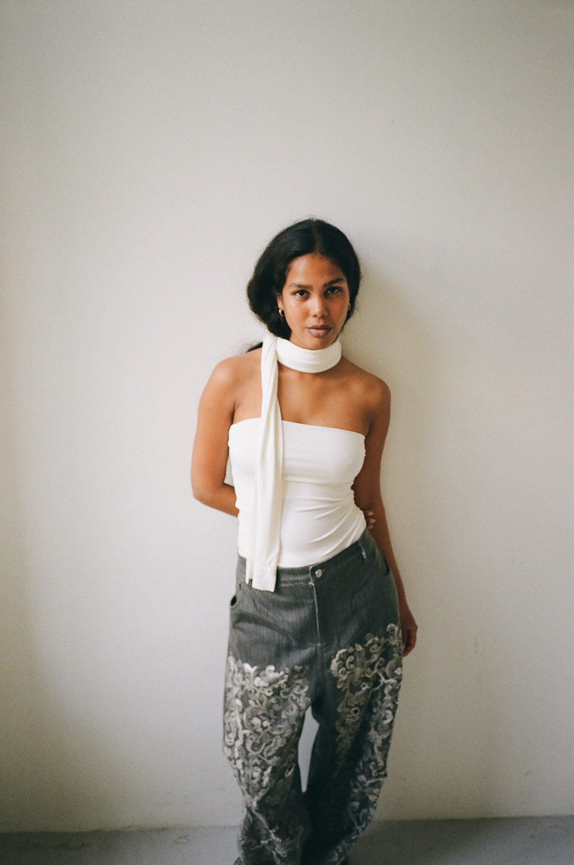 2-piece top in viscose, ivory