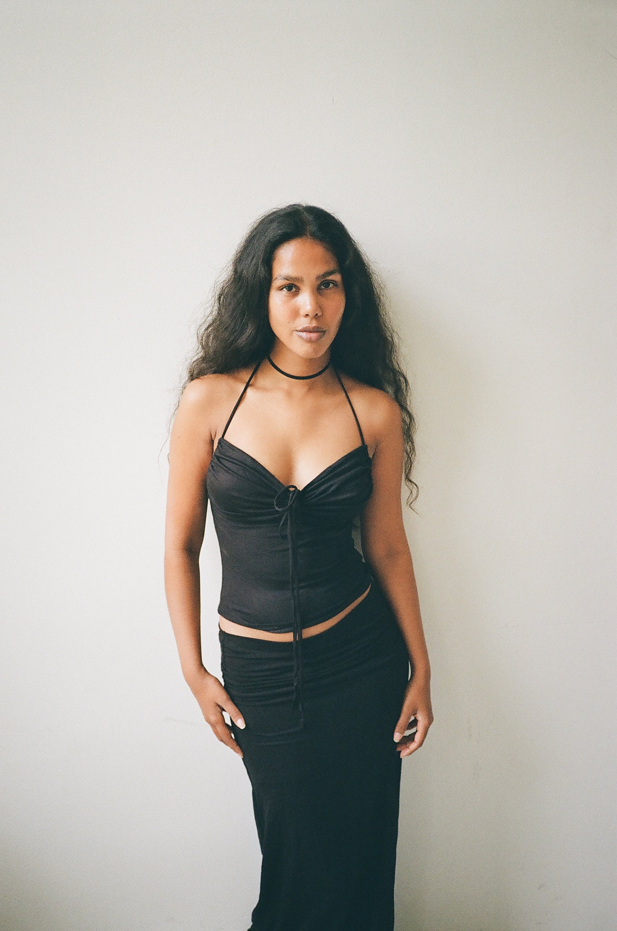 Bustier top in viscose, black