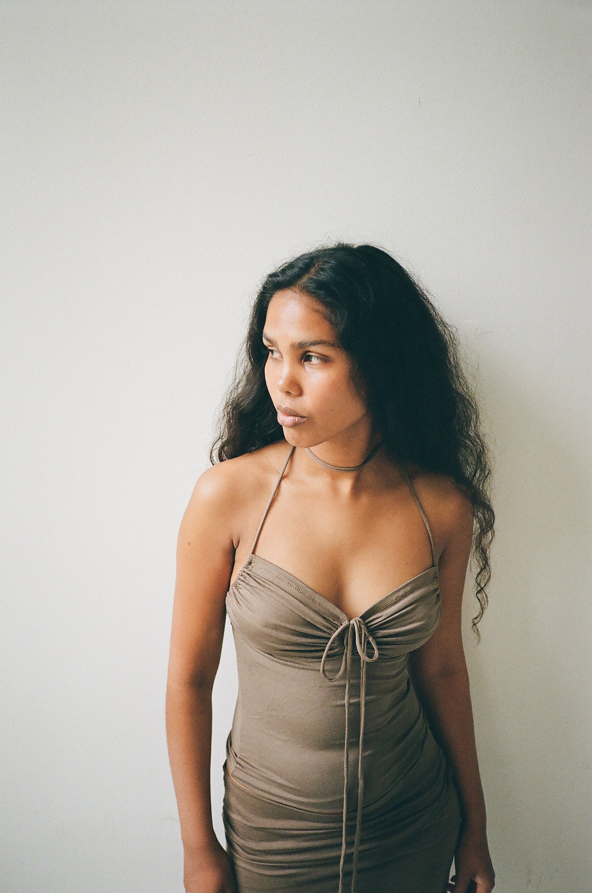 Bustier top in viscose, olive