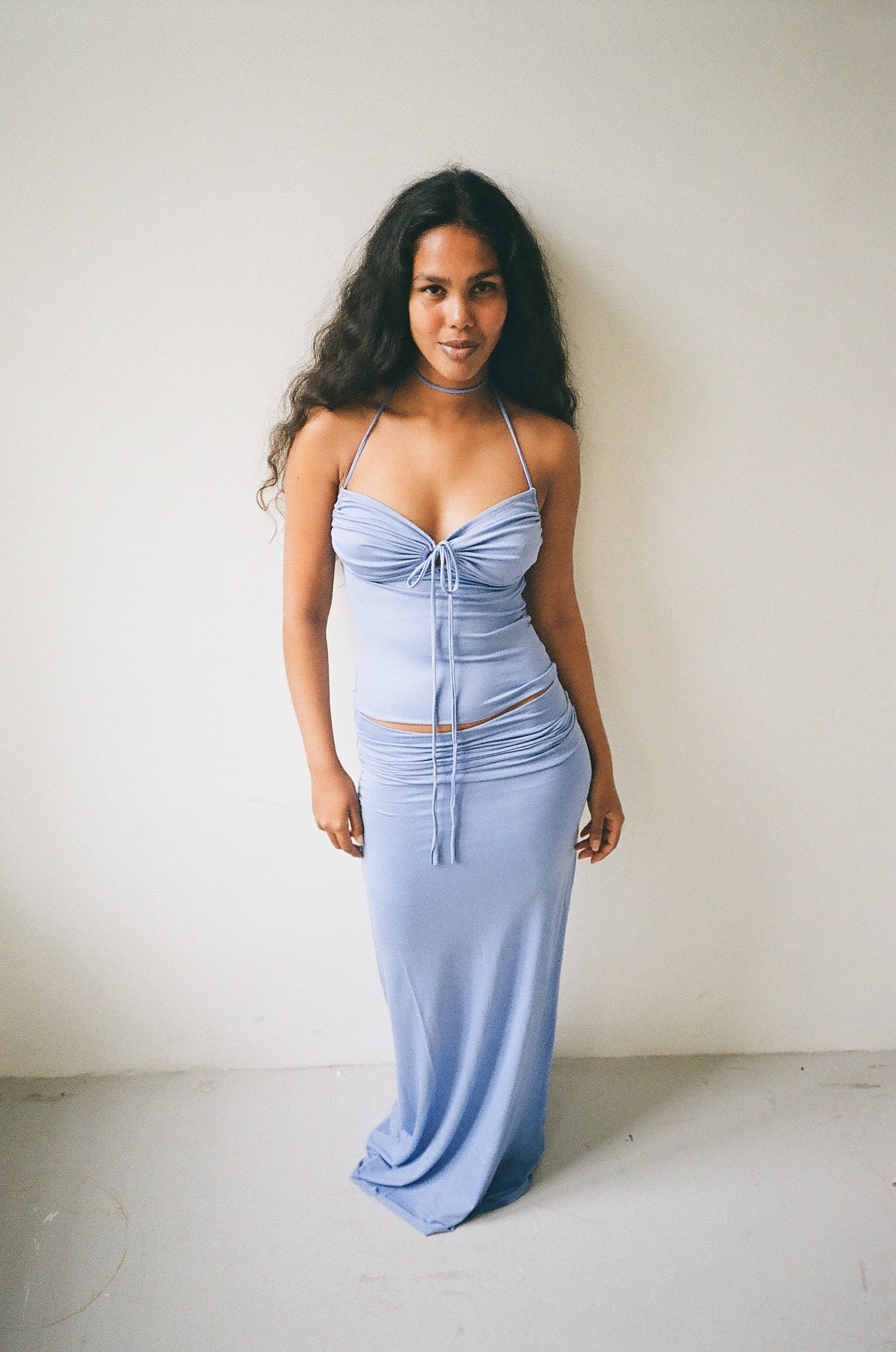 Skirt in viscose, sky