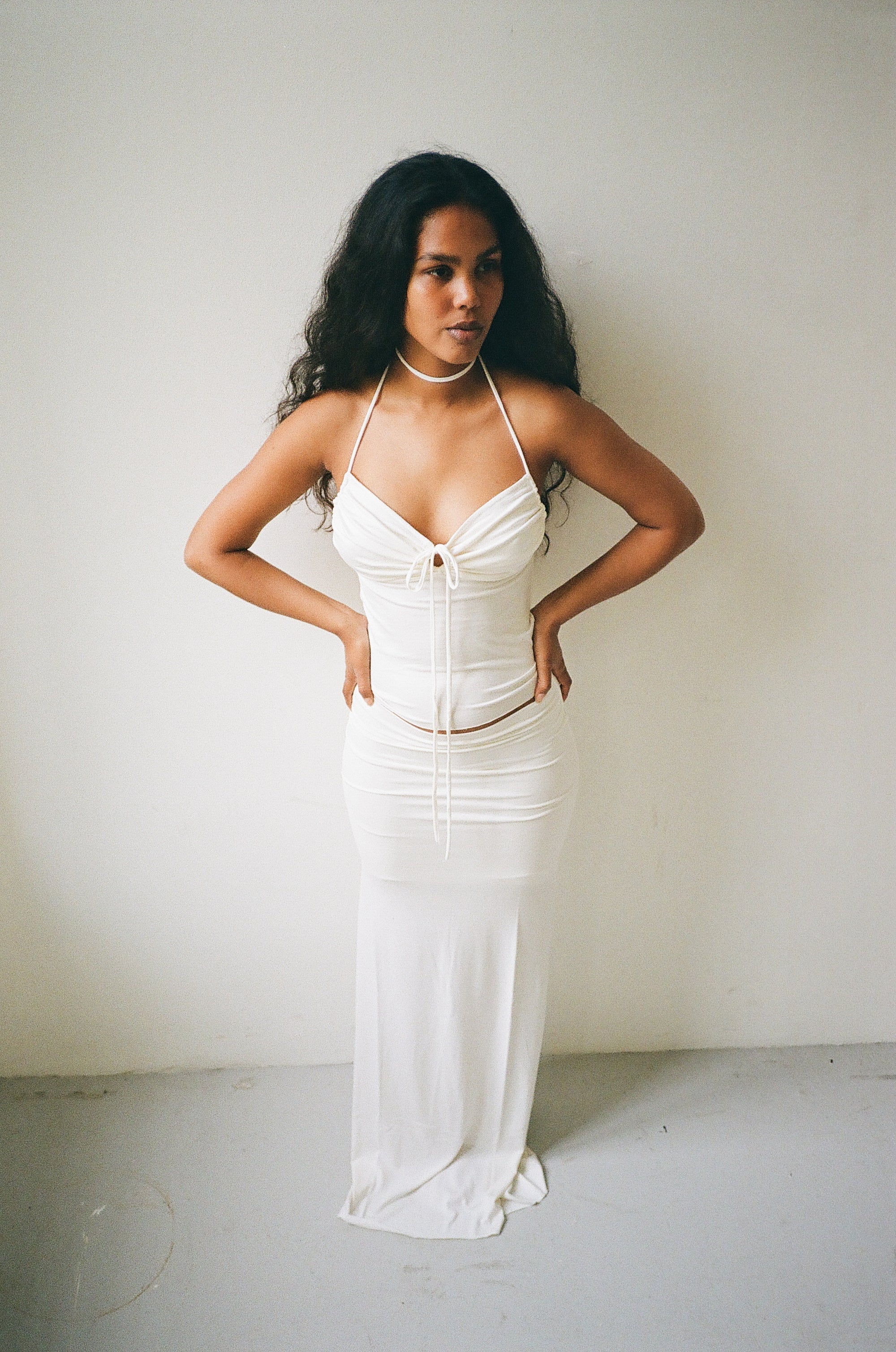 Skirt in viscose, ivory