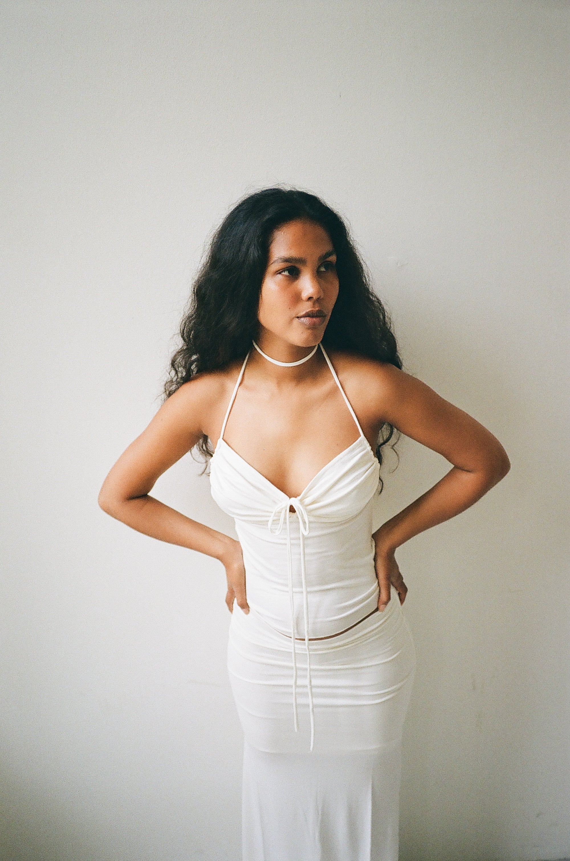Bustier top in viscose, ivory