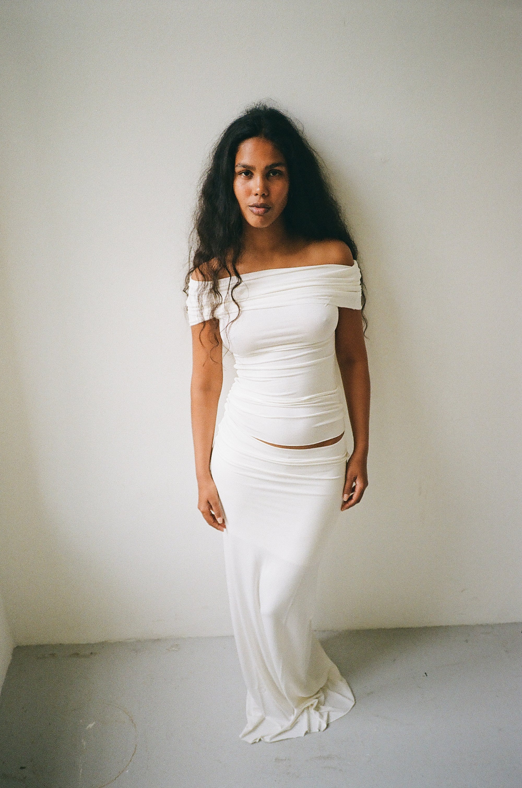 Skirt in viscose, ivory