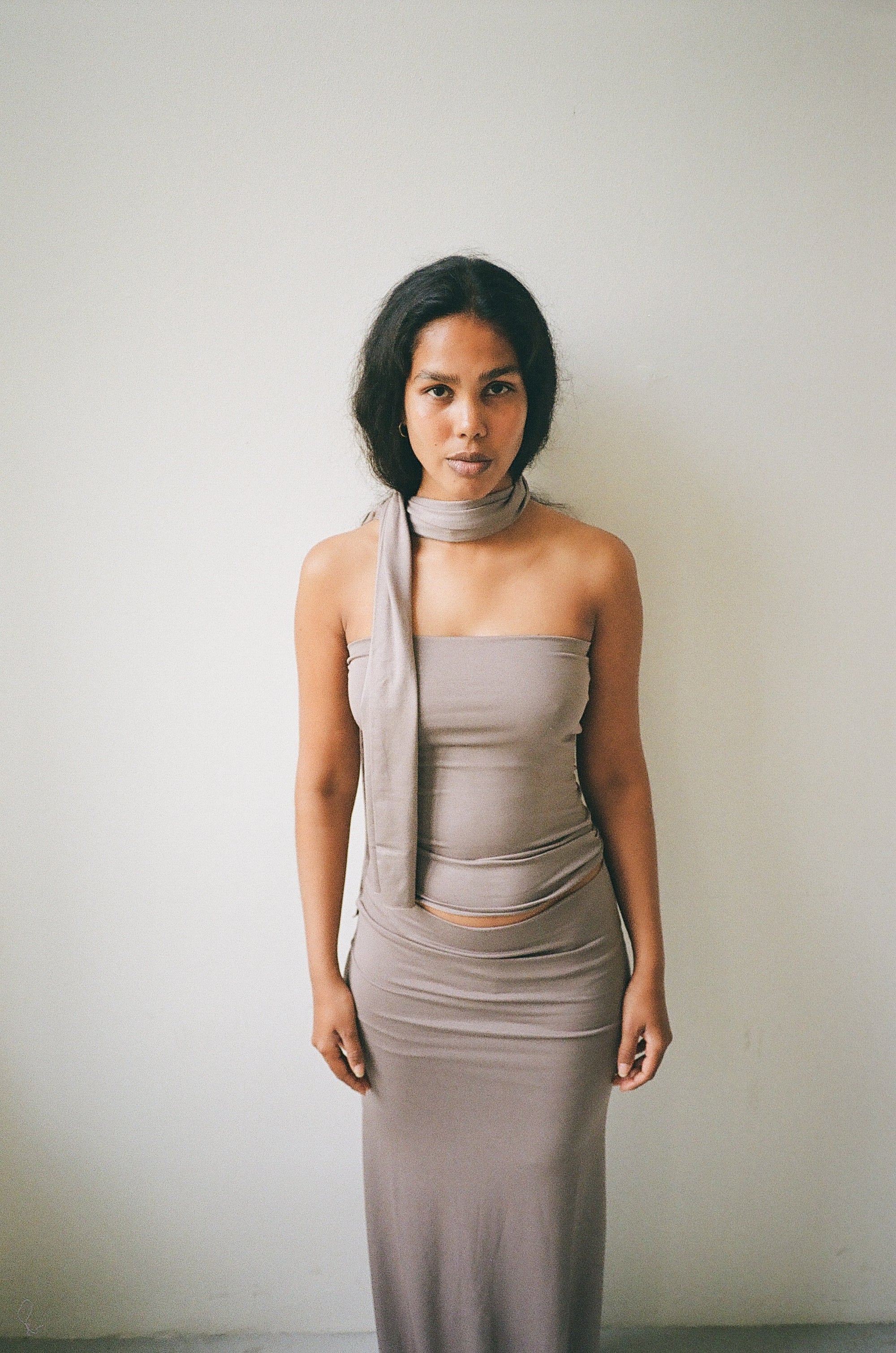 2-piece top in viscose, mud