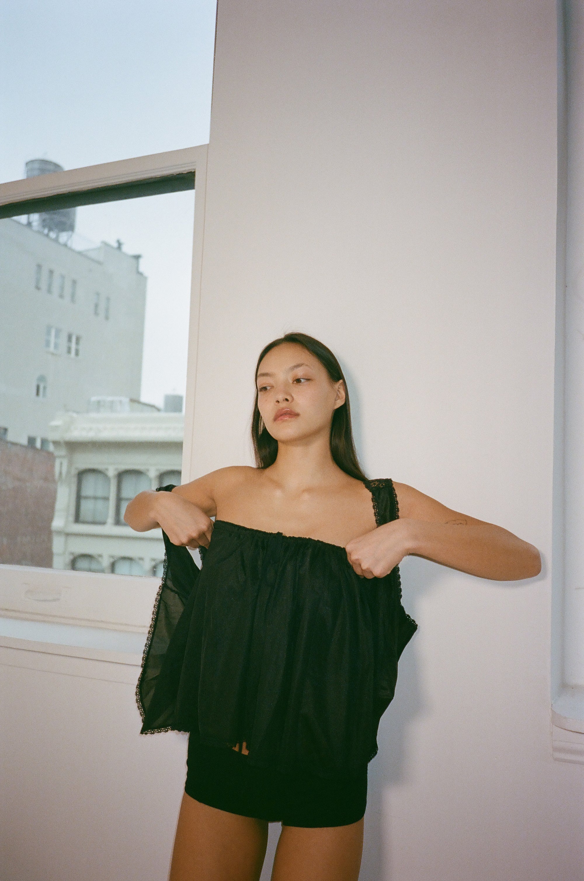 Nightgown 3-in-1 piece in nylon, black