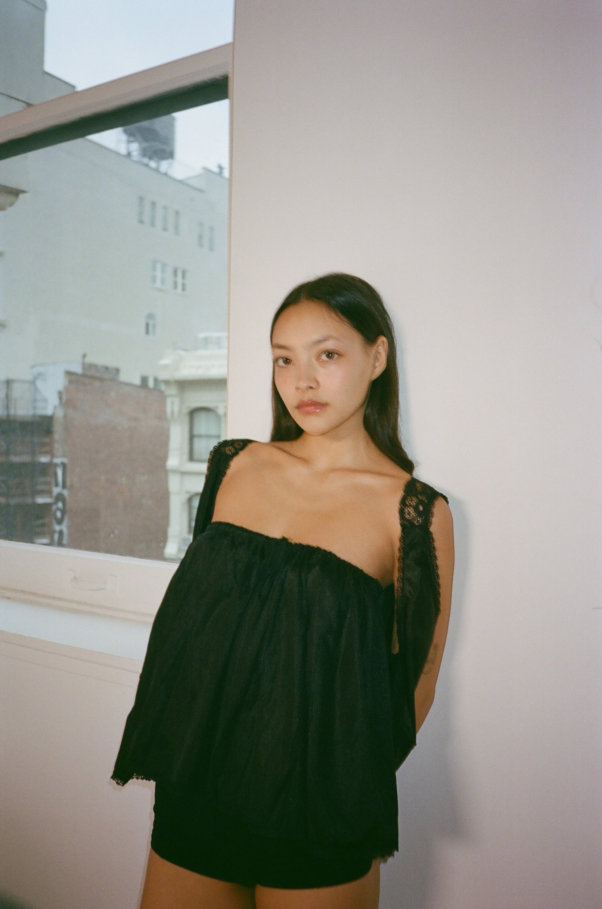 Nightgown 3-in-1 piece in nylon, black