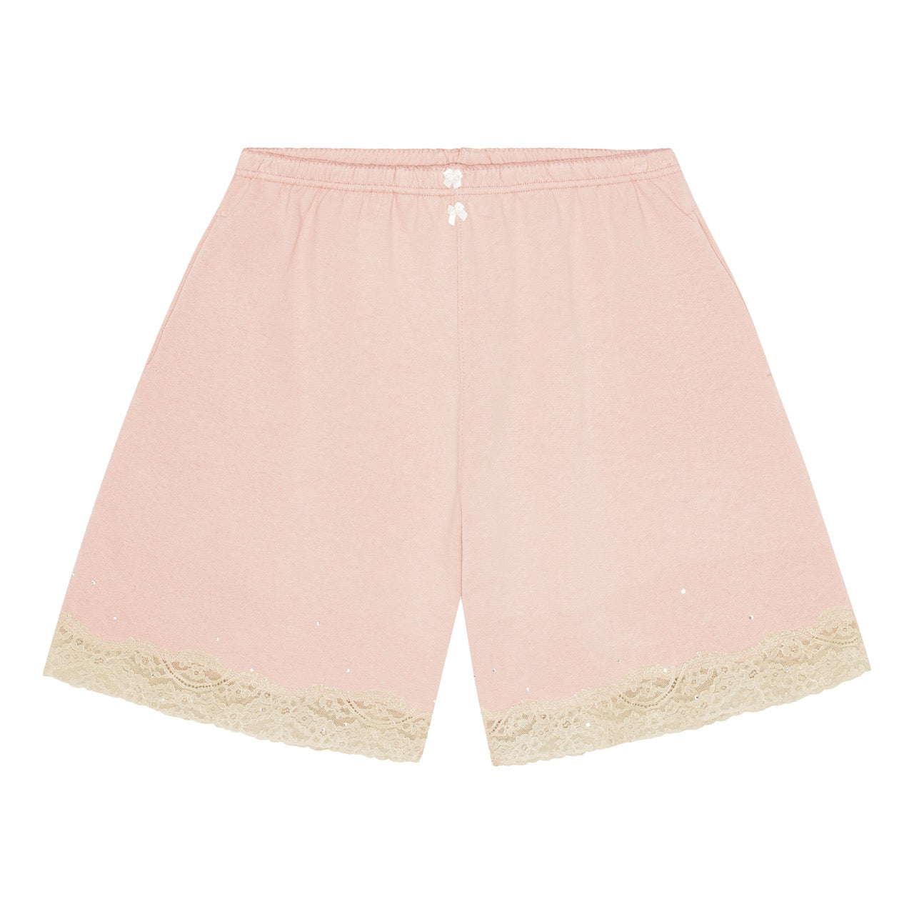 Lace bermuda sweat shorts in cotton, light pink