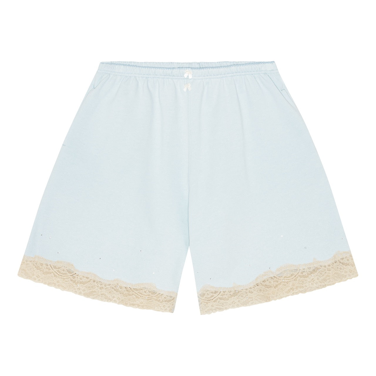 Lace bermuda sweat shorts in cotton, blue