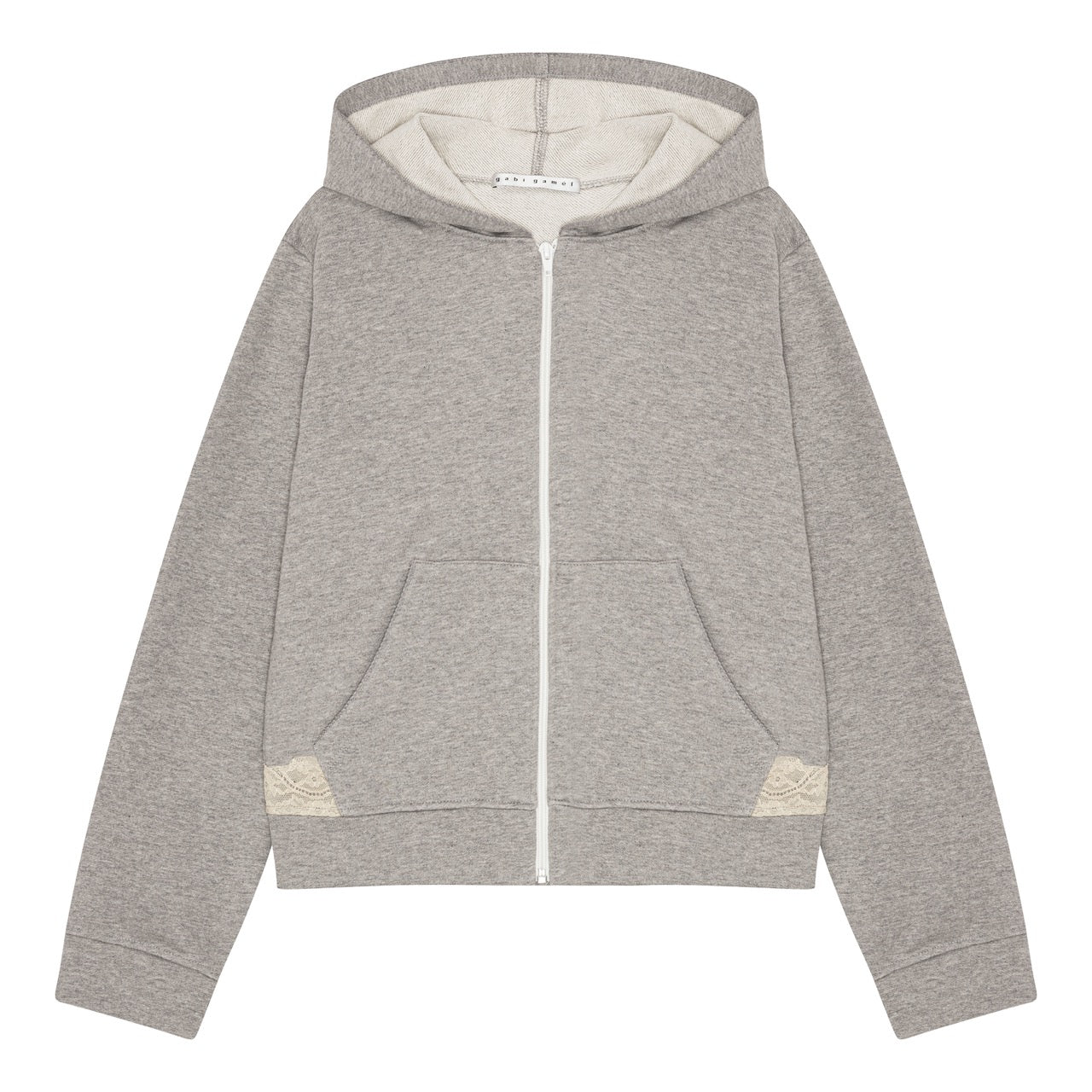 Lace zip-up hoodie in cotton, light grey