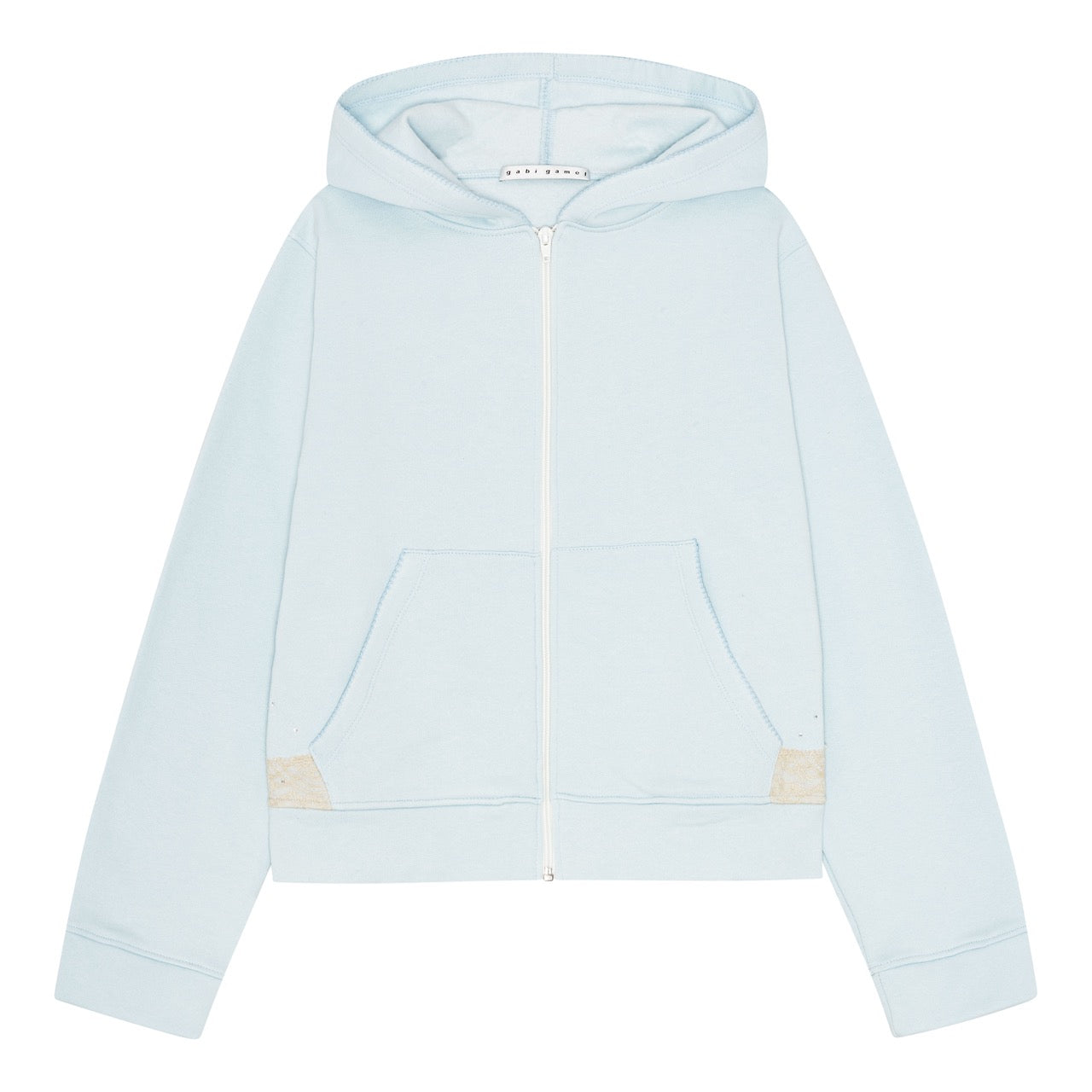 Lace zip-up hoodie in cotton, blue