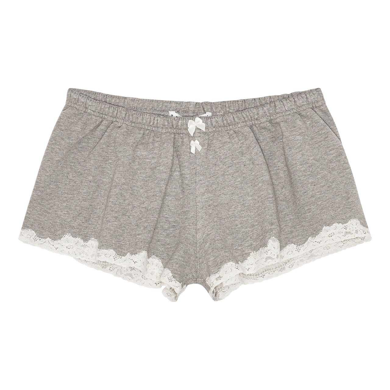 Lace mini sweat shorts in cotton, light grey melange