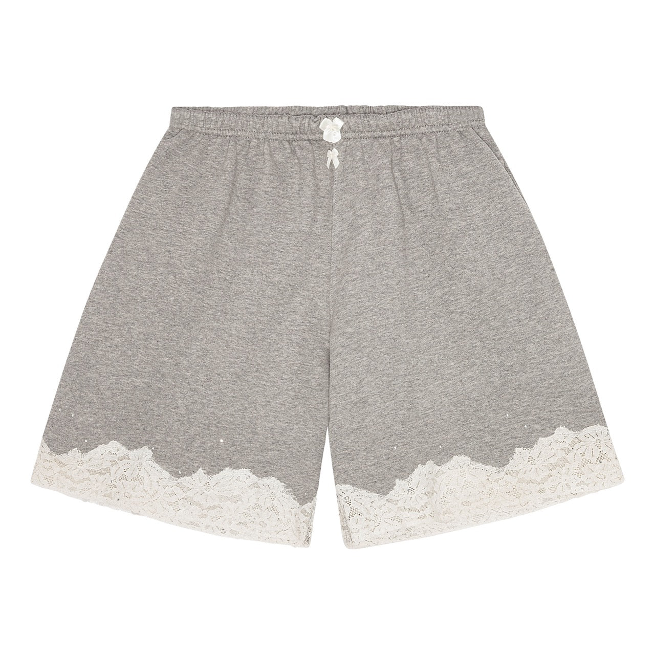LACE BERMUDA SWEAT SHORTS IN COTTON, light grey melange