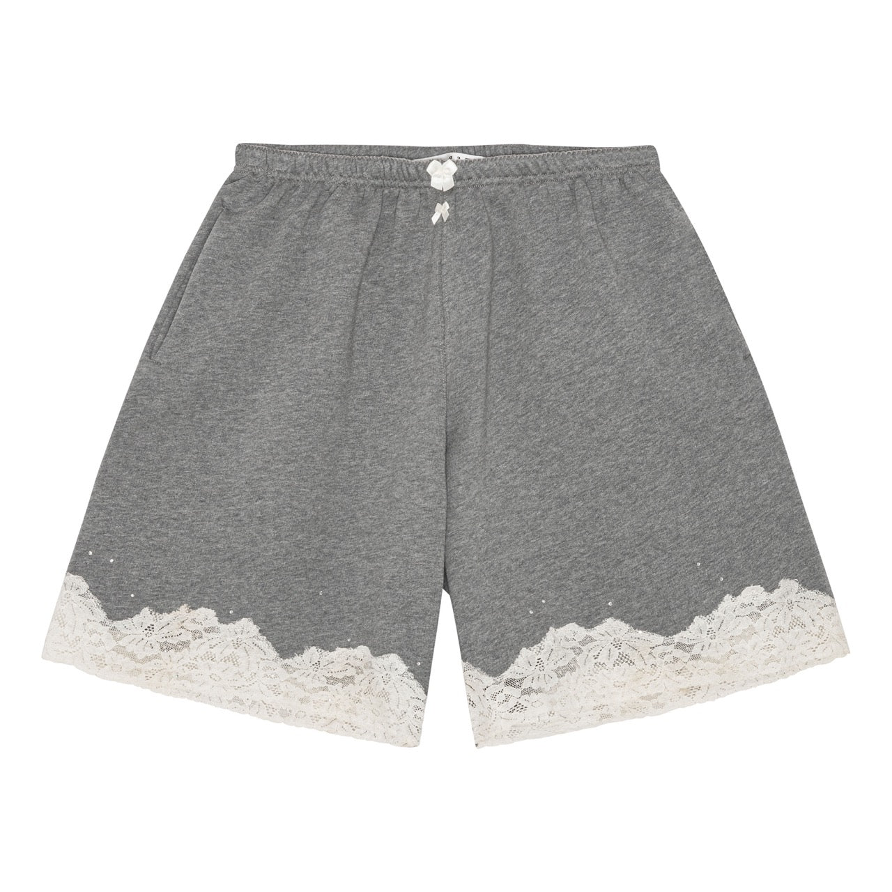 Lace bermuda sweat shorts in cotton, dark grey melange