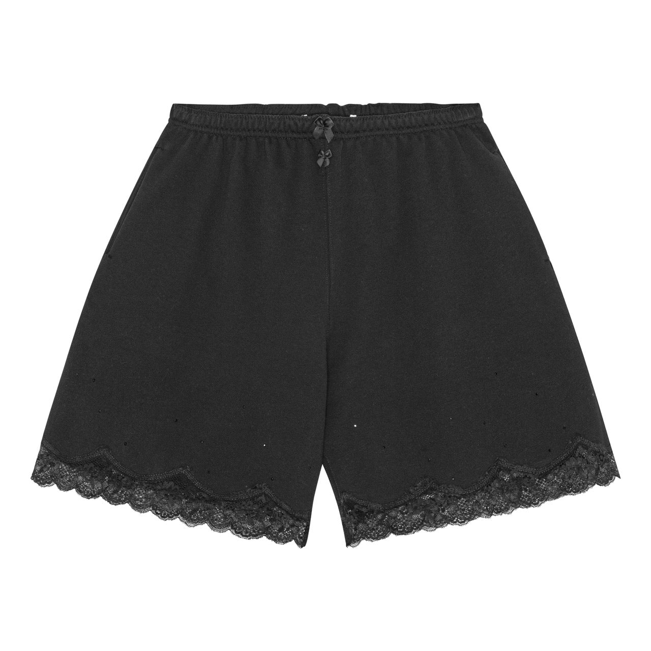Lace bermuda sweat shorts in cotton, black