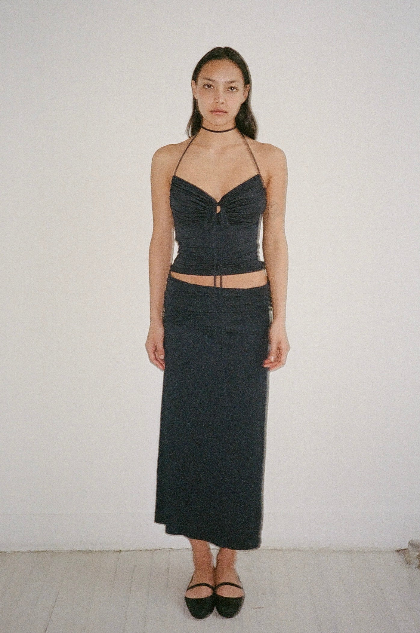 Bustier top in viscose, navy