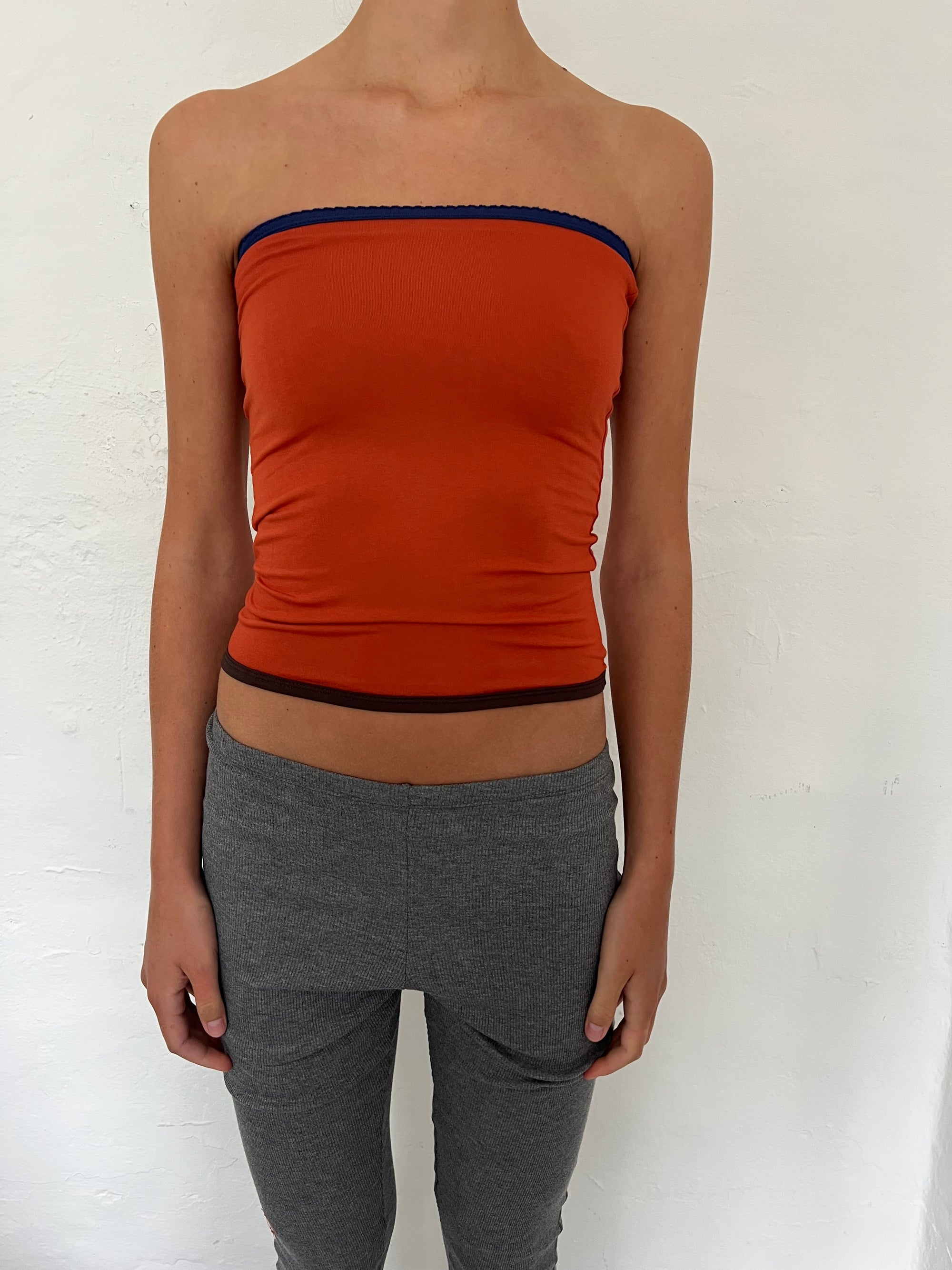 Bandeau top in viscose, picoeta blue/burnt/brown