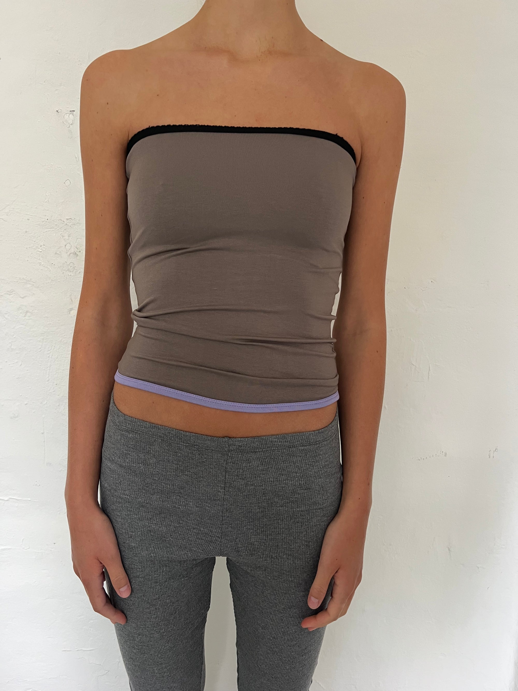Bandeau top in viscose, picoeta black/beigegrey/lilac