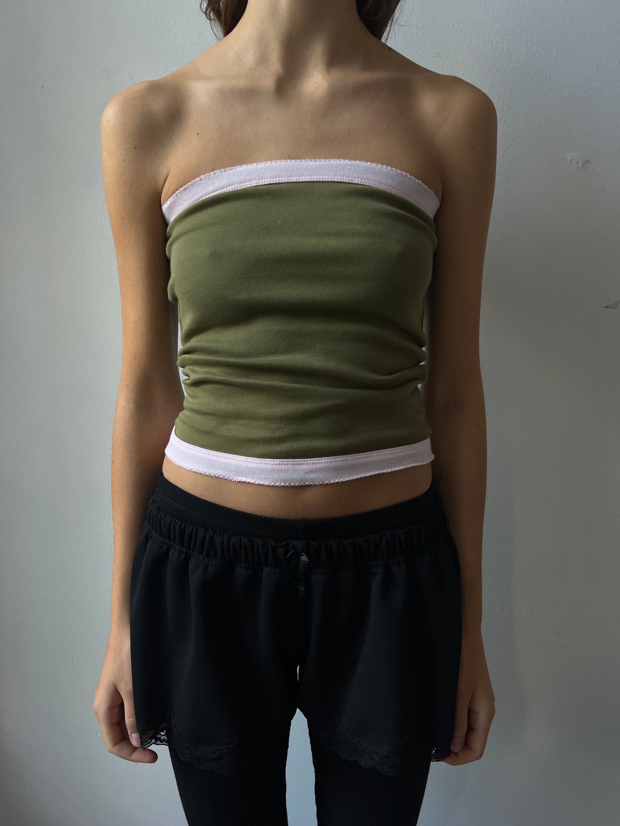 Bandeau top in cotton, picoeta pink/khaki