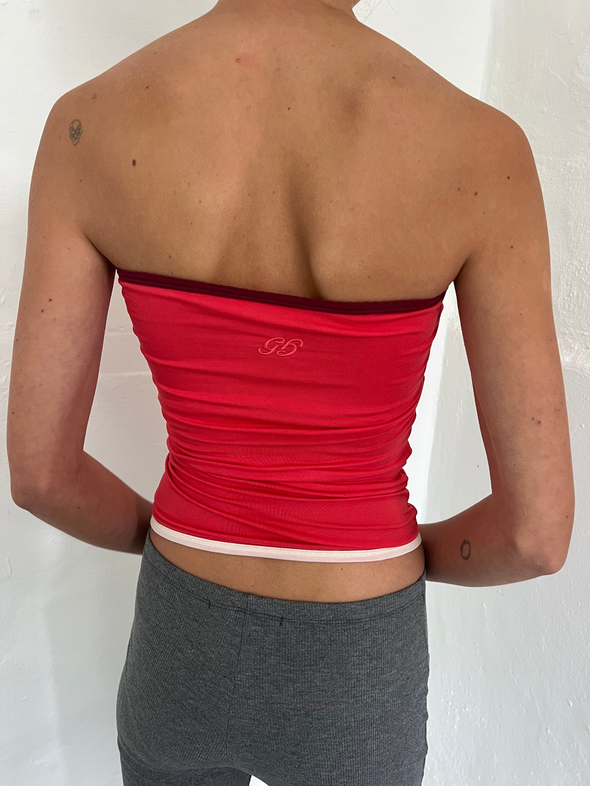 Bandeau top in viscose, picoeta cherry/red/ivory