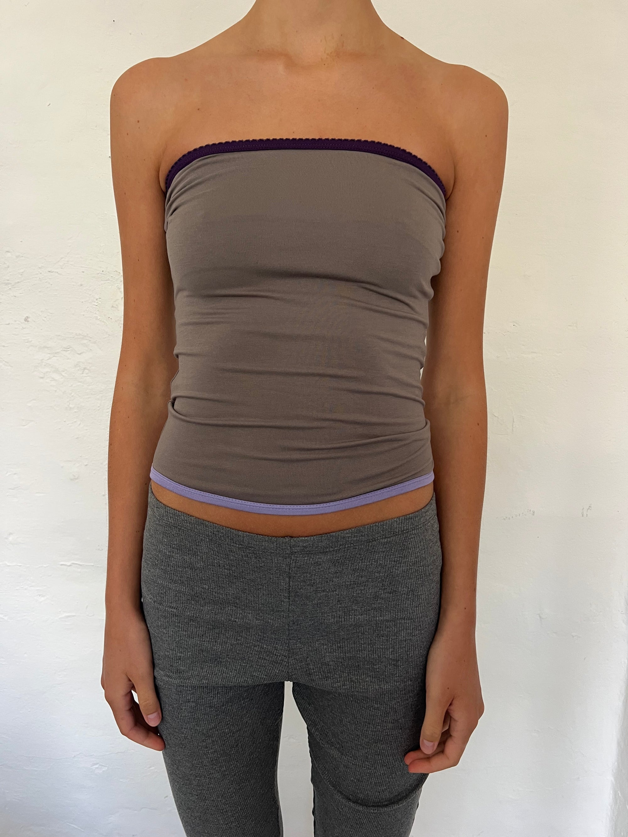 Bandeau top in viscose, picoeta black/beigegrey/lilac