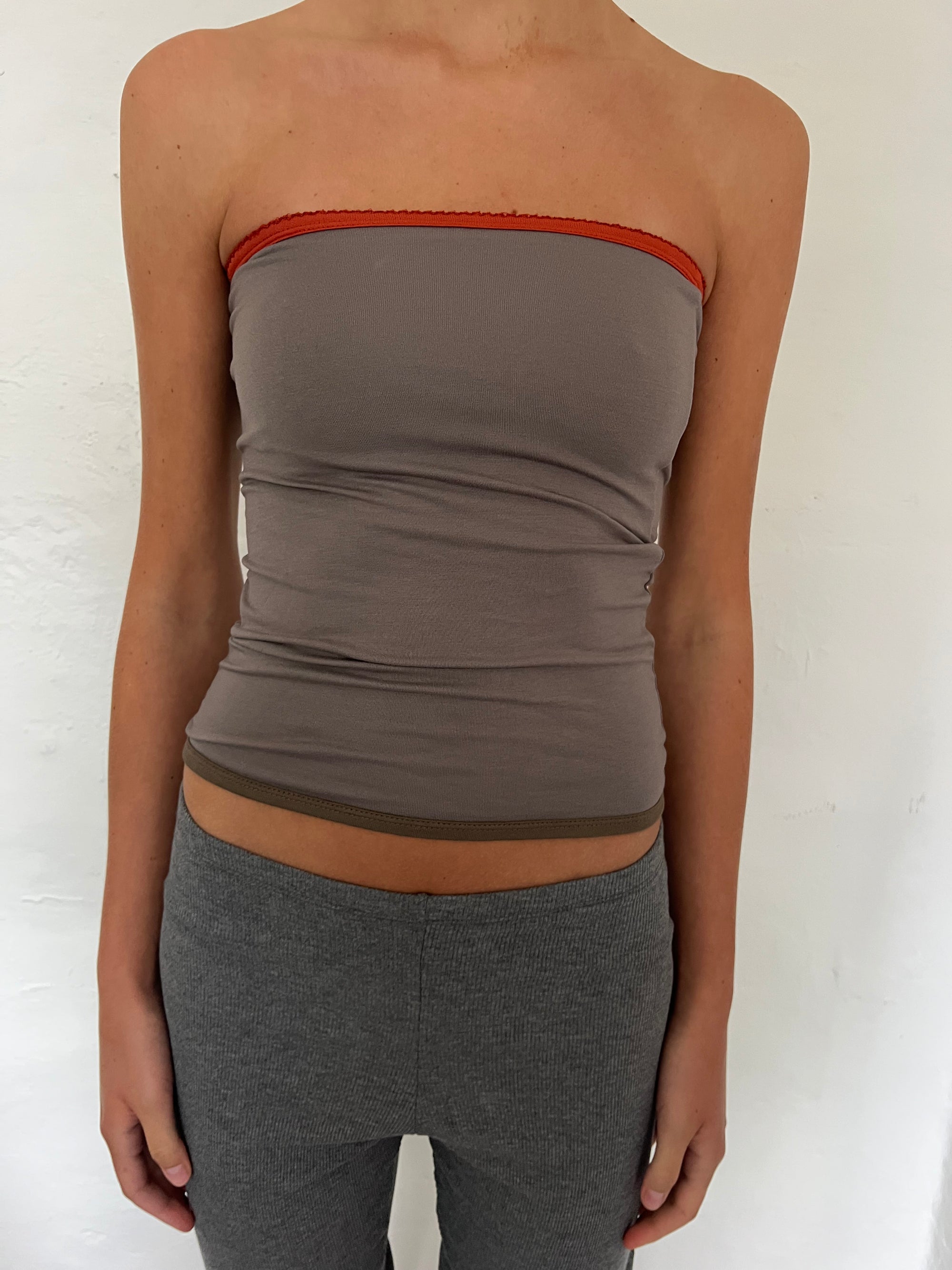 Bandeau top in viscose, picoeta burnt/beigegrey/khaki
