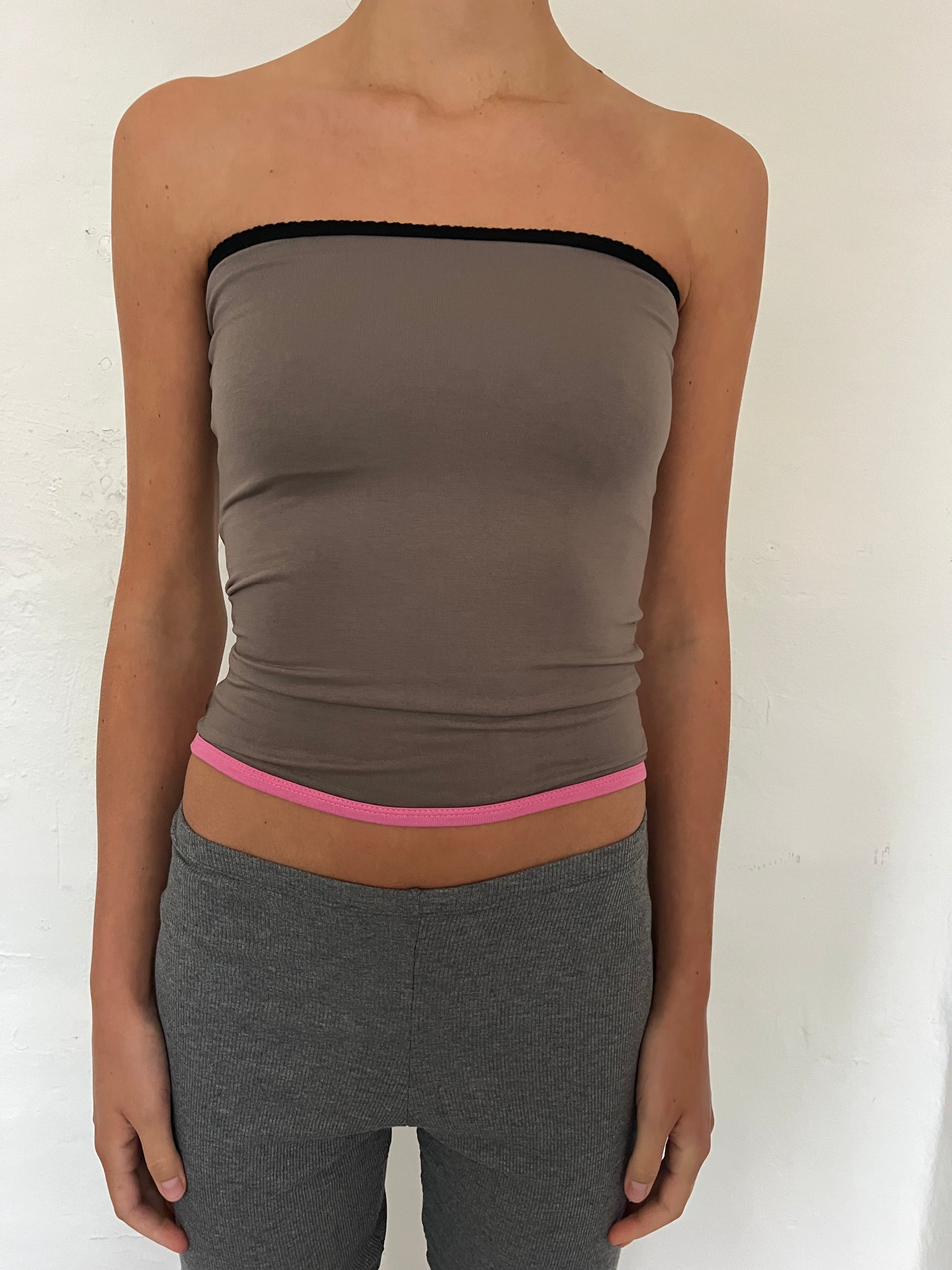Bandeau top in viscose, picoeta black/beigegrey/pink