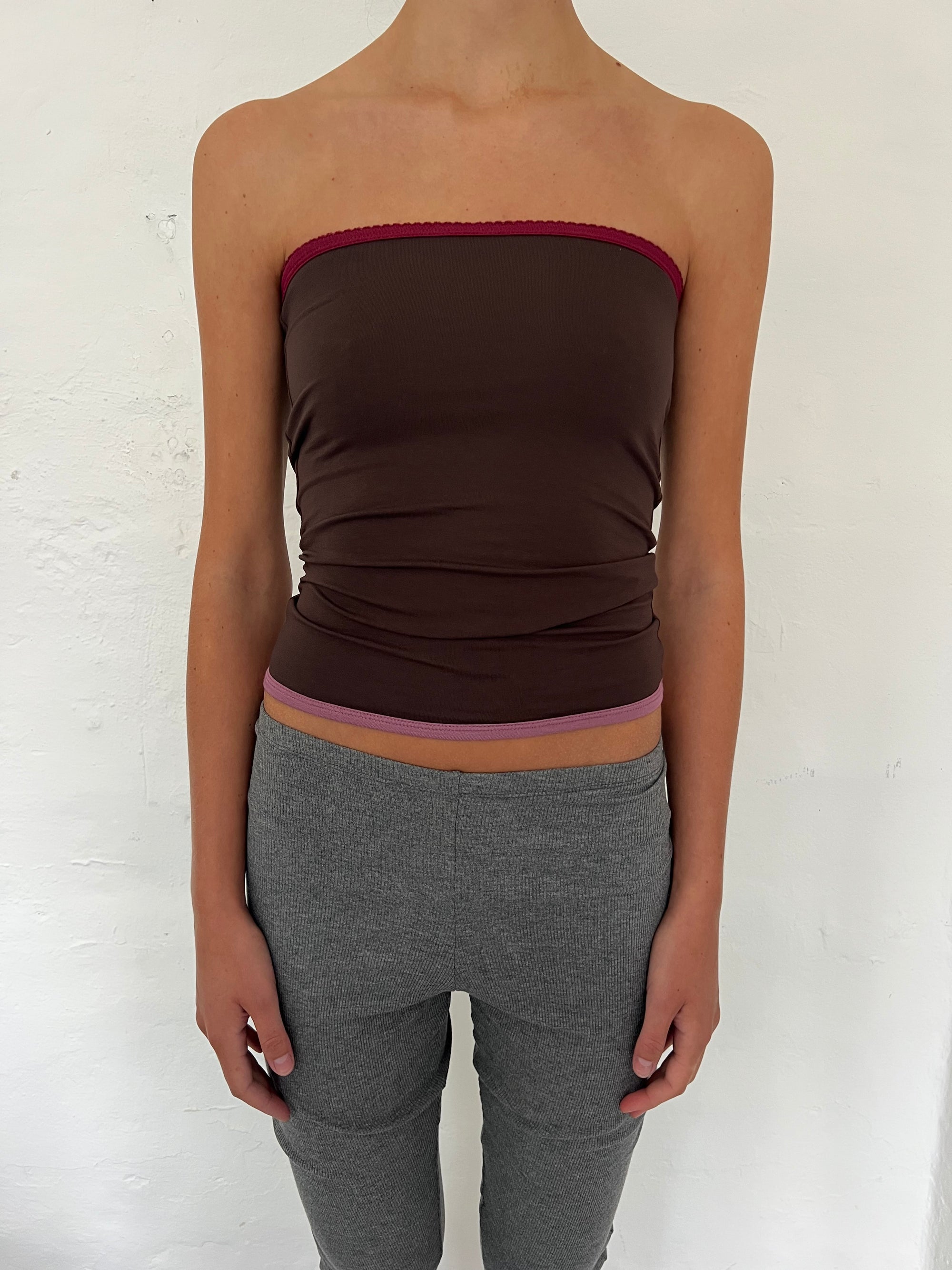 Bandeau top in viscose, picoeta burgundy/brown/rose