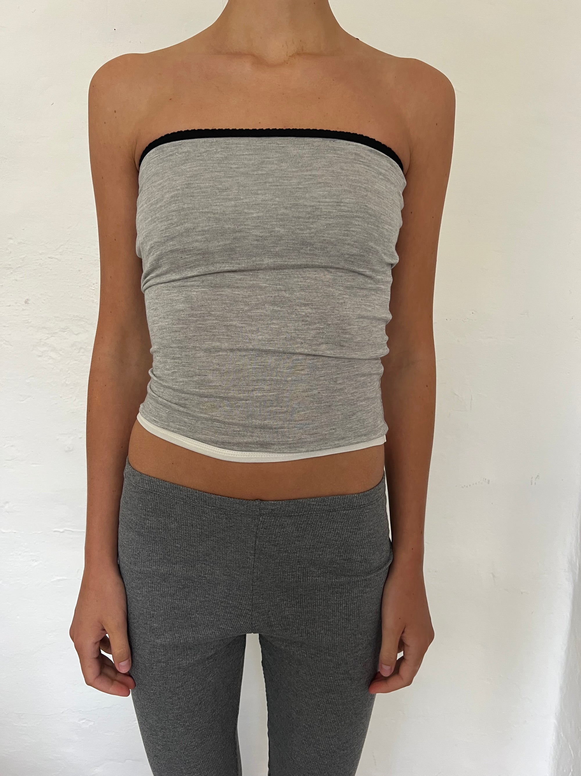 Bandeau top in viscose, picoeta navy/grey melange/ivory