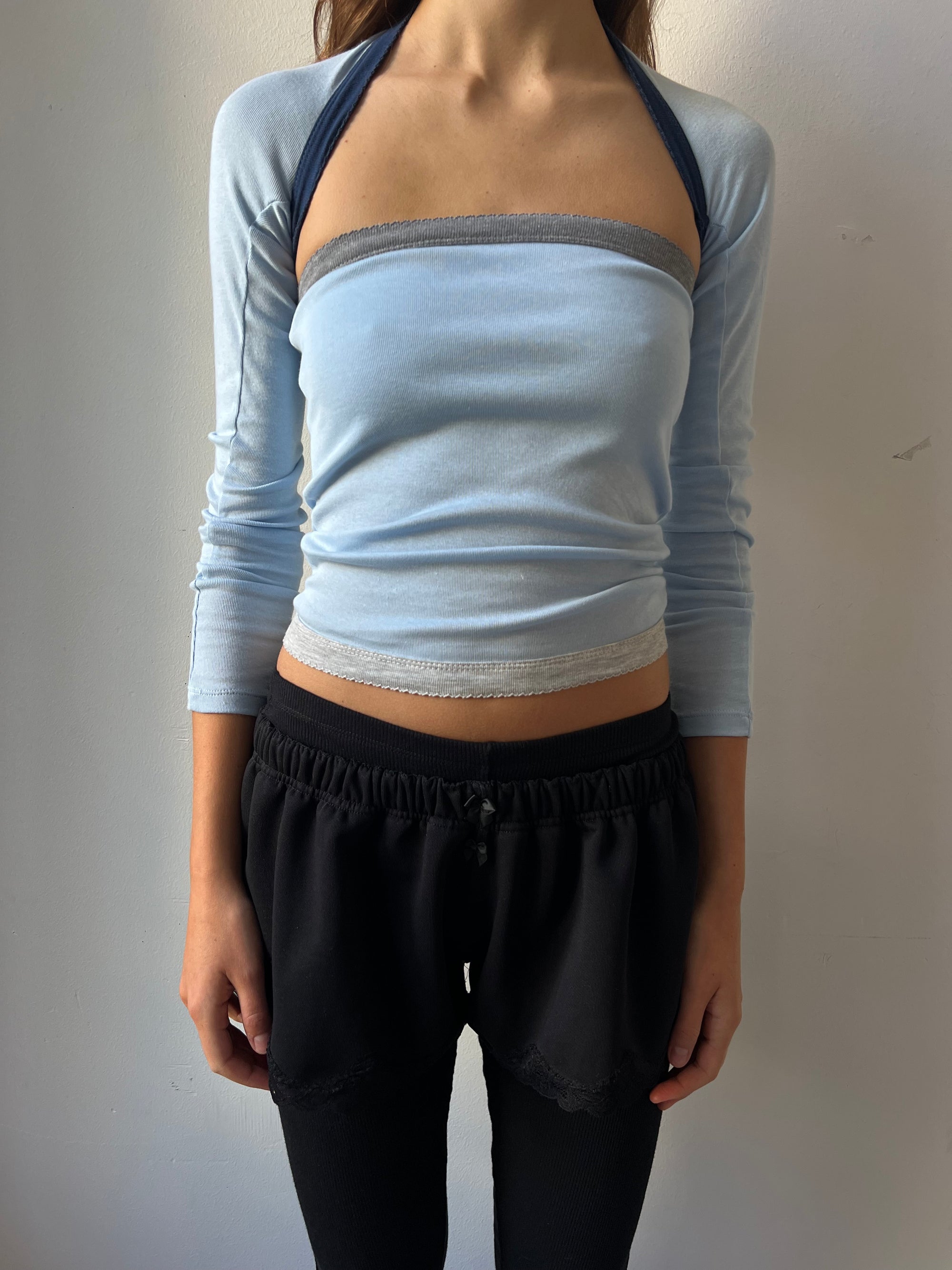 2-piece top in cotton, picoeta grey/blue