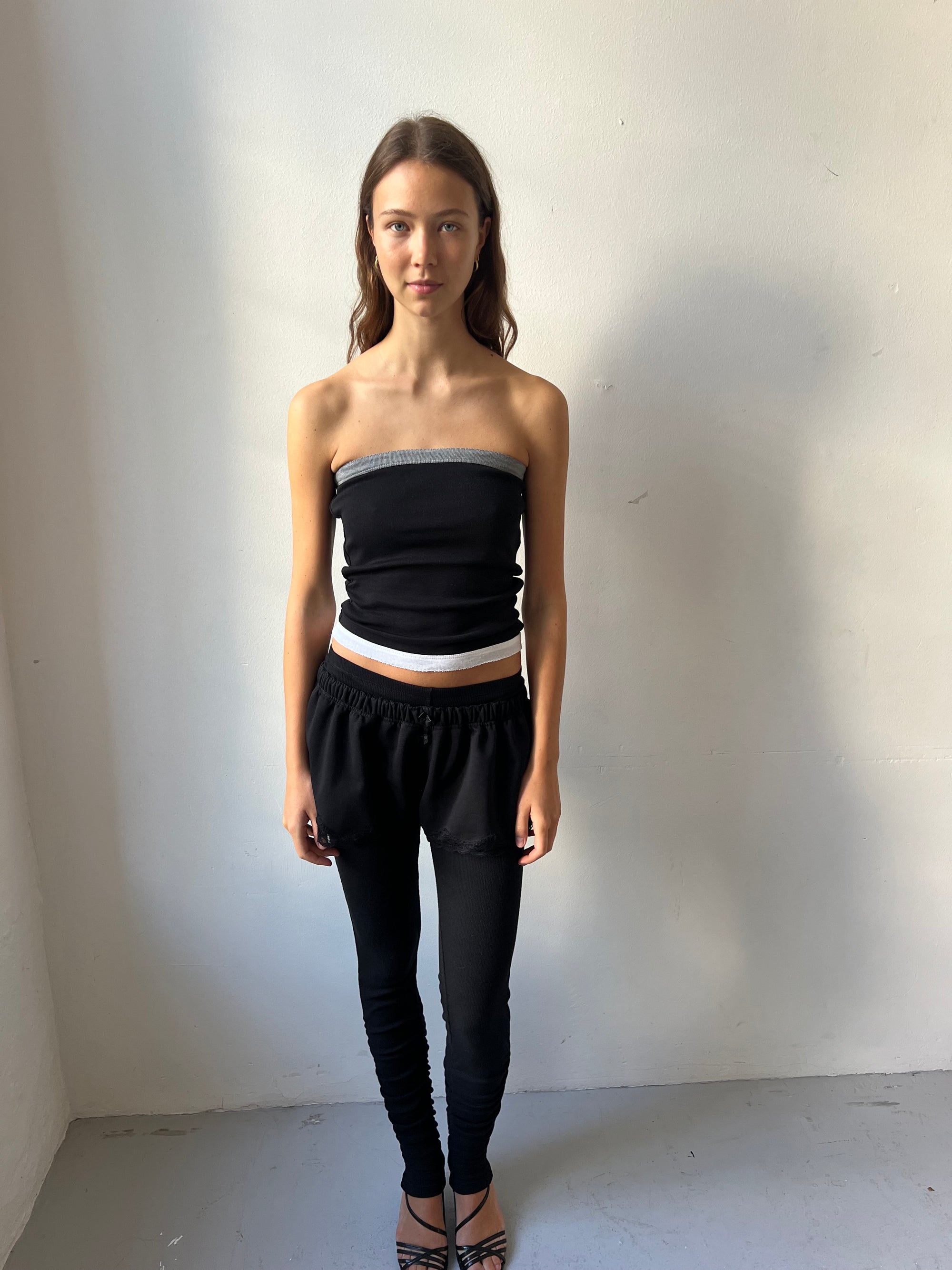 Bandeau top in cotton, picoeta grey/black/white
