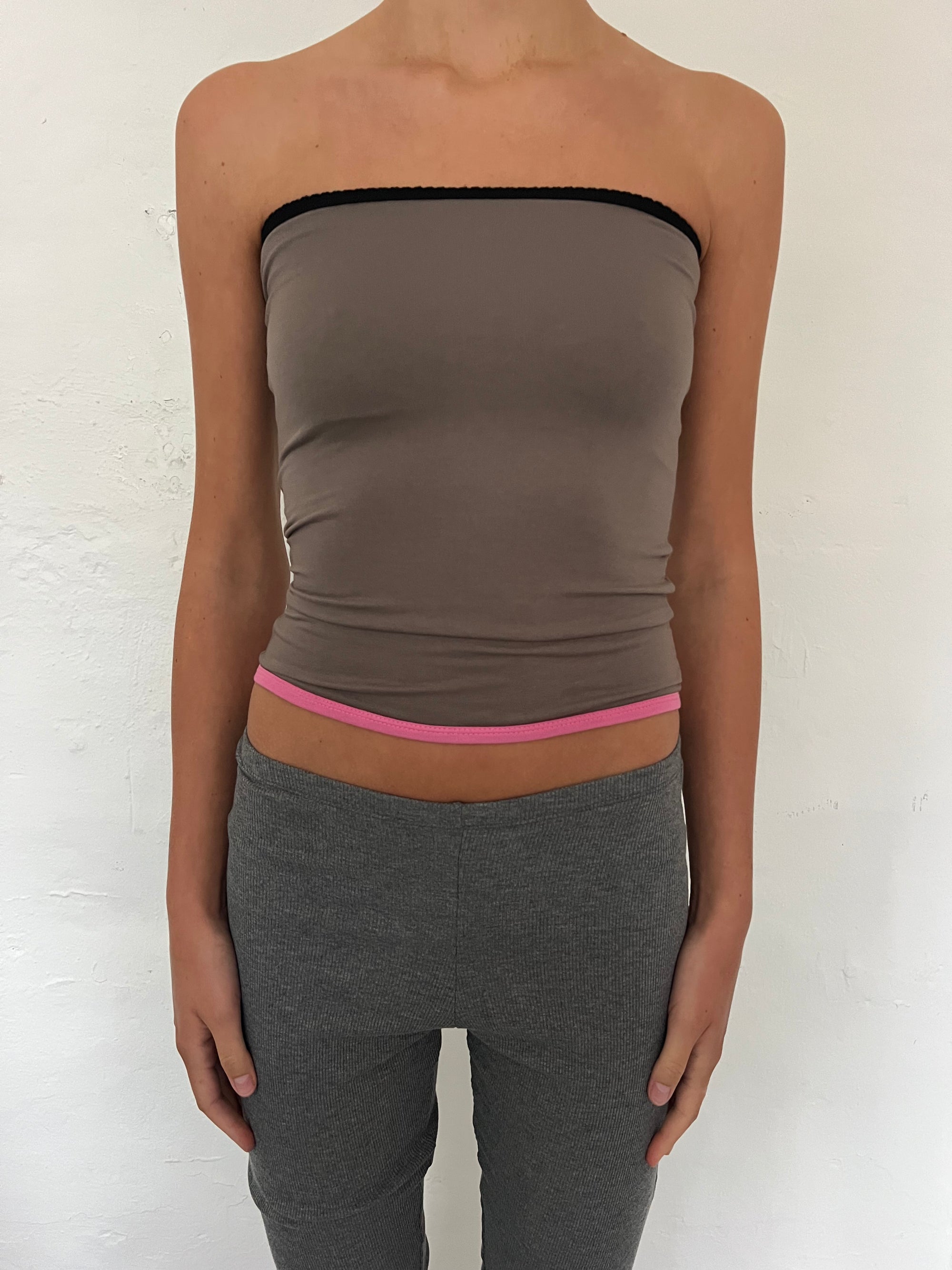 Bandeau top in viscose, picoeta black/beigegrey/pink