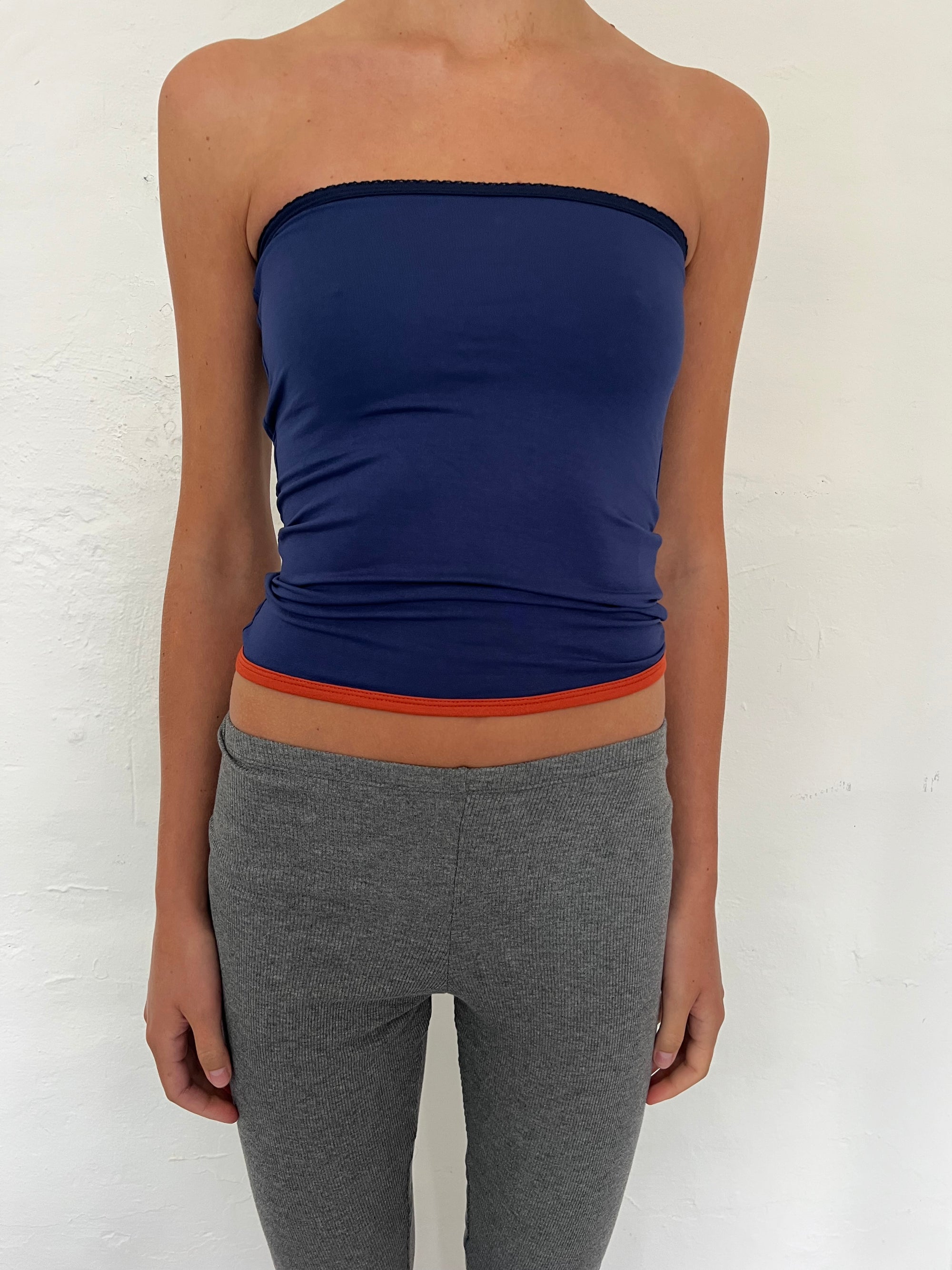 Bandeau top in viscose, picoeta blue/ocean/burnt