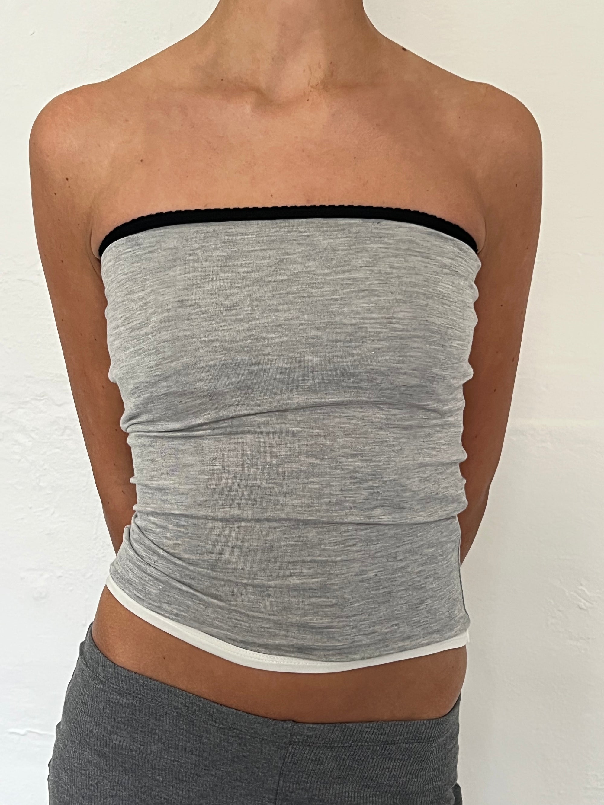 Bandeau top in viscose, picoeta navy/grey melange/ivory