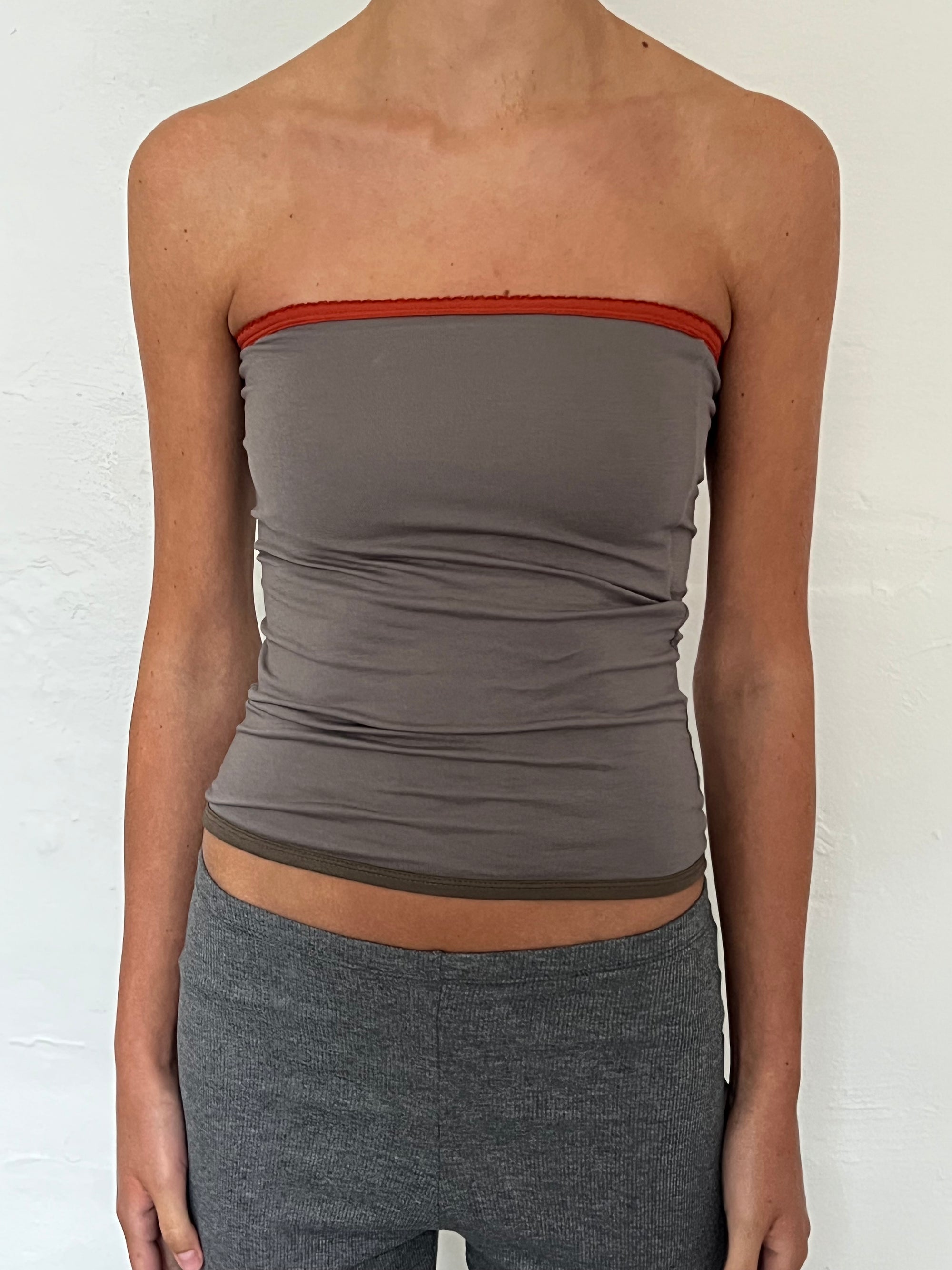 Bandeau top in viscose, picoeta burnt/beigegrey/khaki
