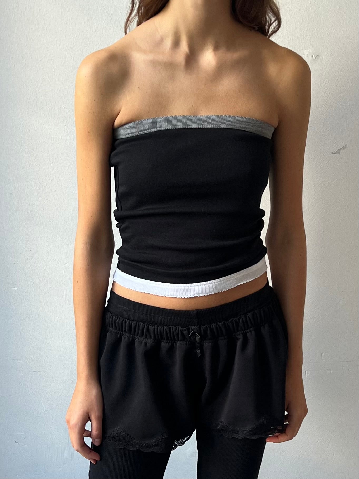 Bandeau top in cotton, picoeta grey/black/white