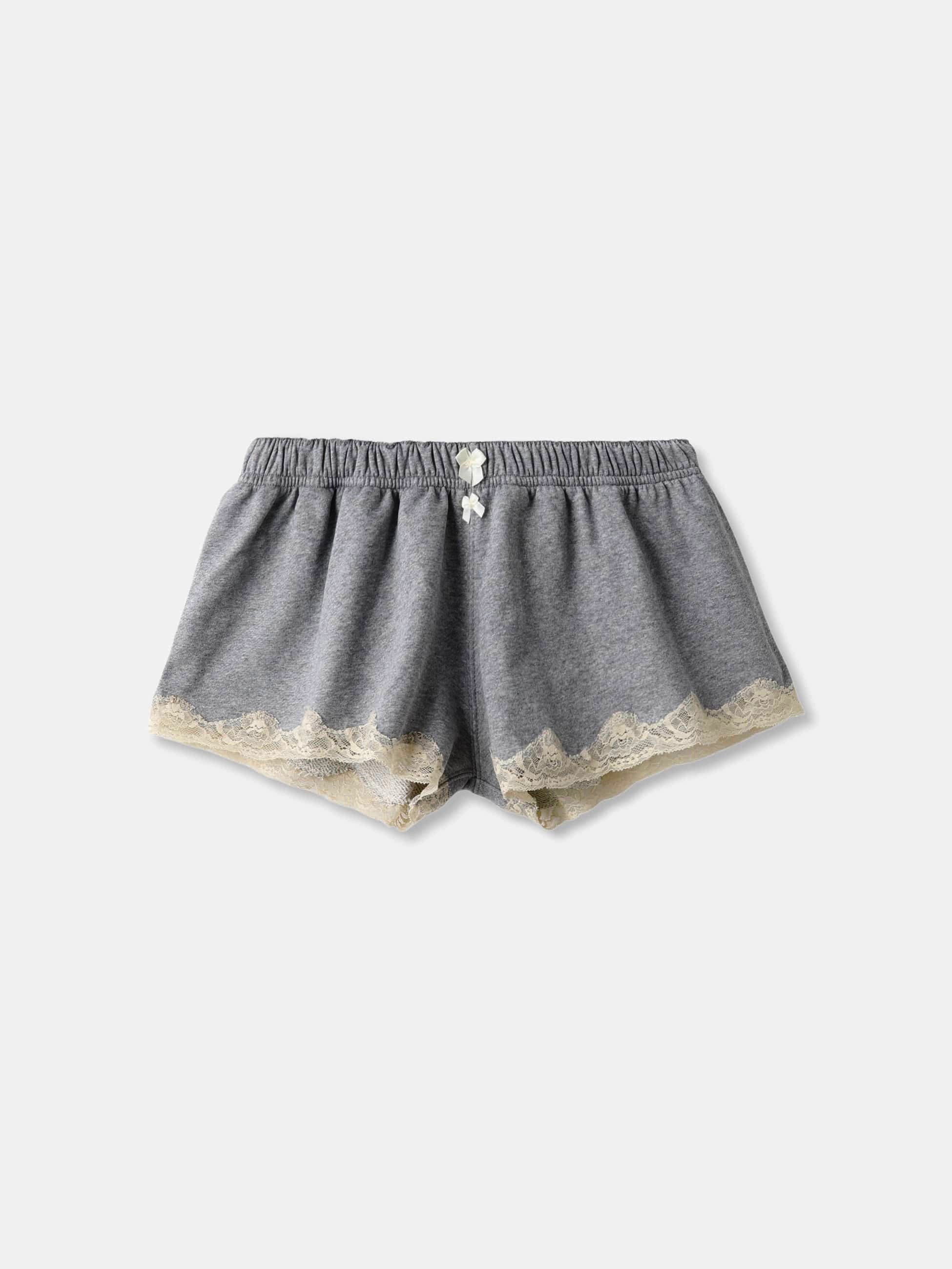 Lace Mini Sweat Shorts in Cotton, Dark Grey Melange