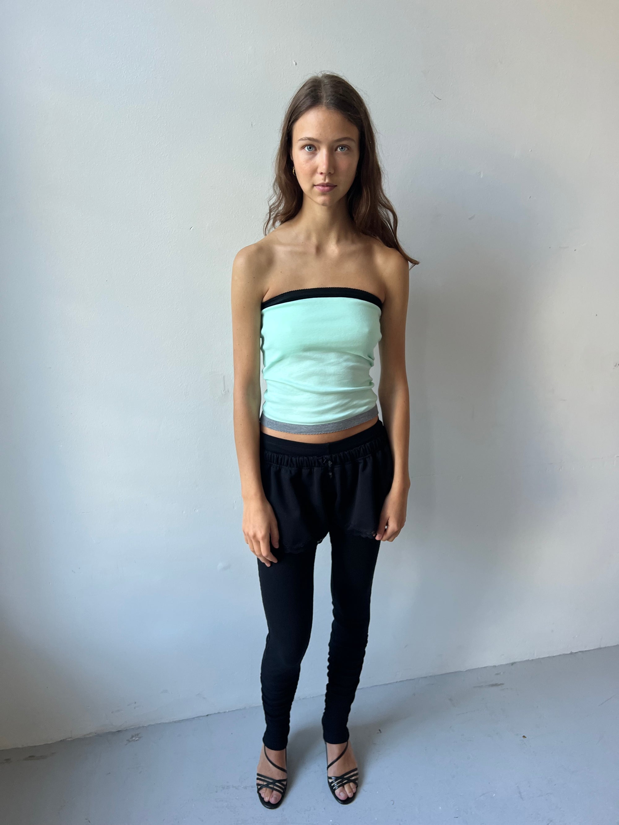 Bandeau top in cotton, picoeta black/mint/grey