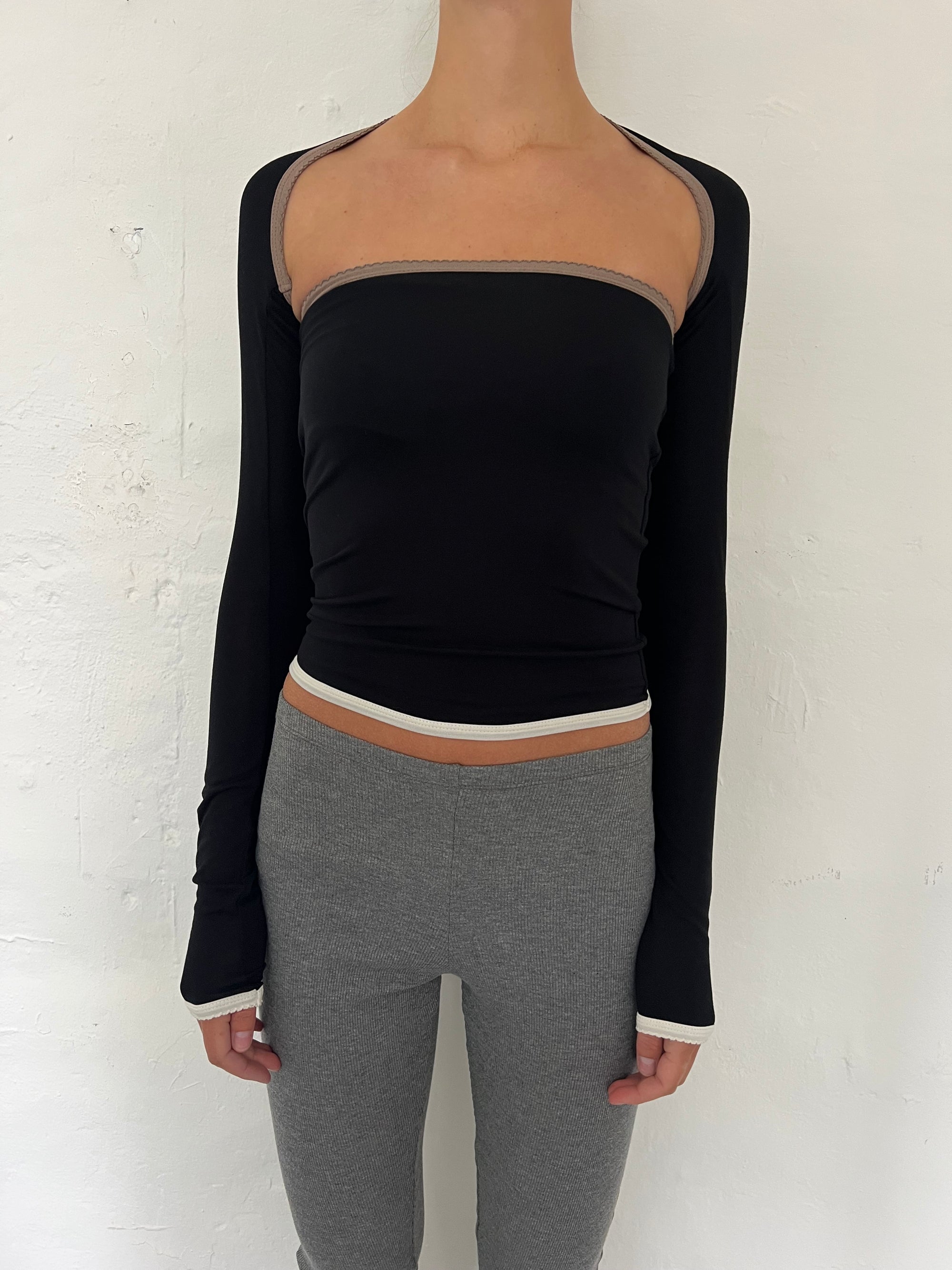 2-piece top in viscose, picoeta café/black/ivory