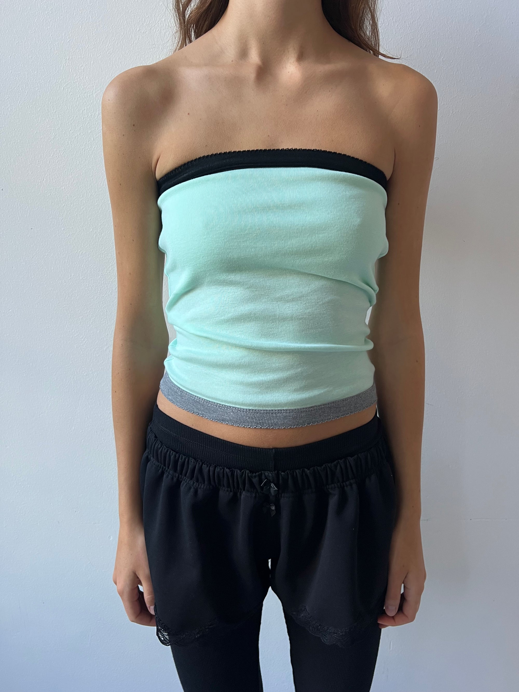 Bandeau top in cotton, picoeta black/mint/grey