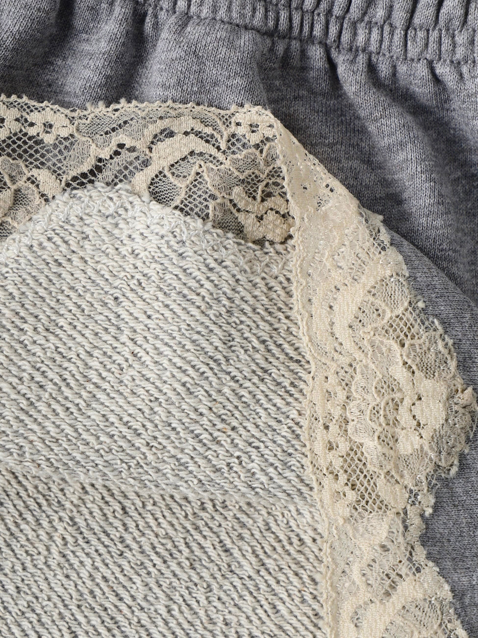 Lace Mini Sweat Shorts in Cotton, Dark Grey Melange