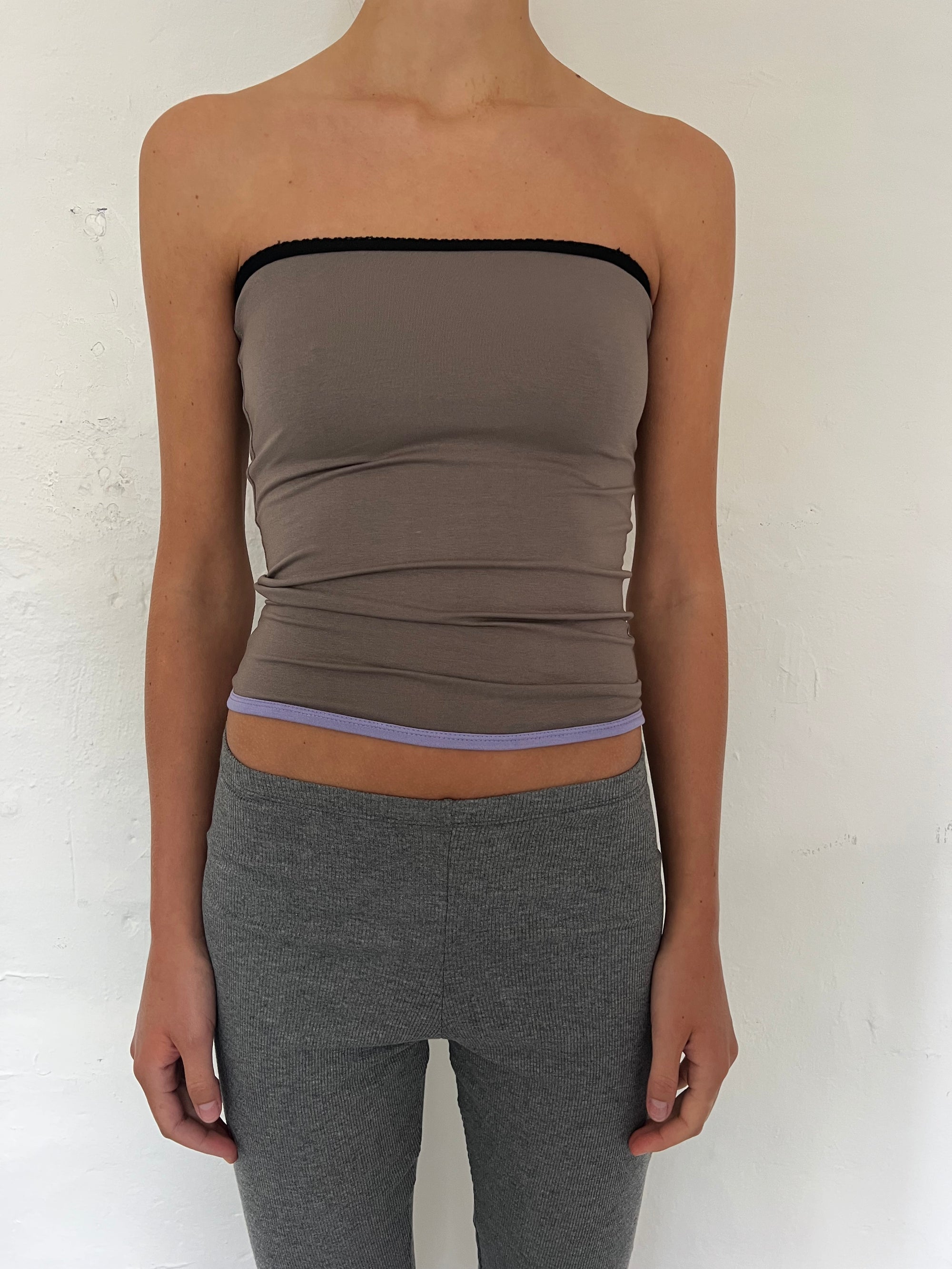 Bandeau top in viscose, picoeta black/beigegrey/lilac