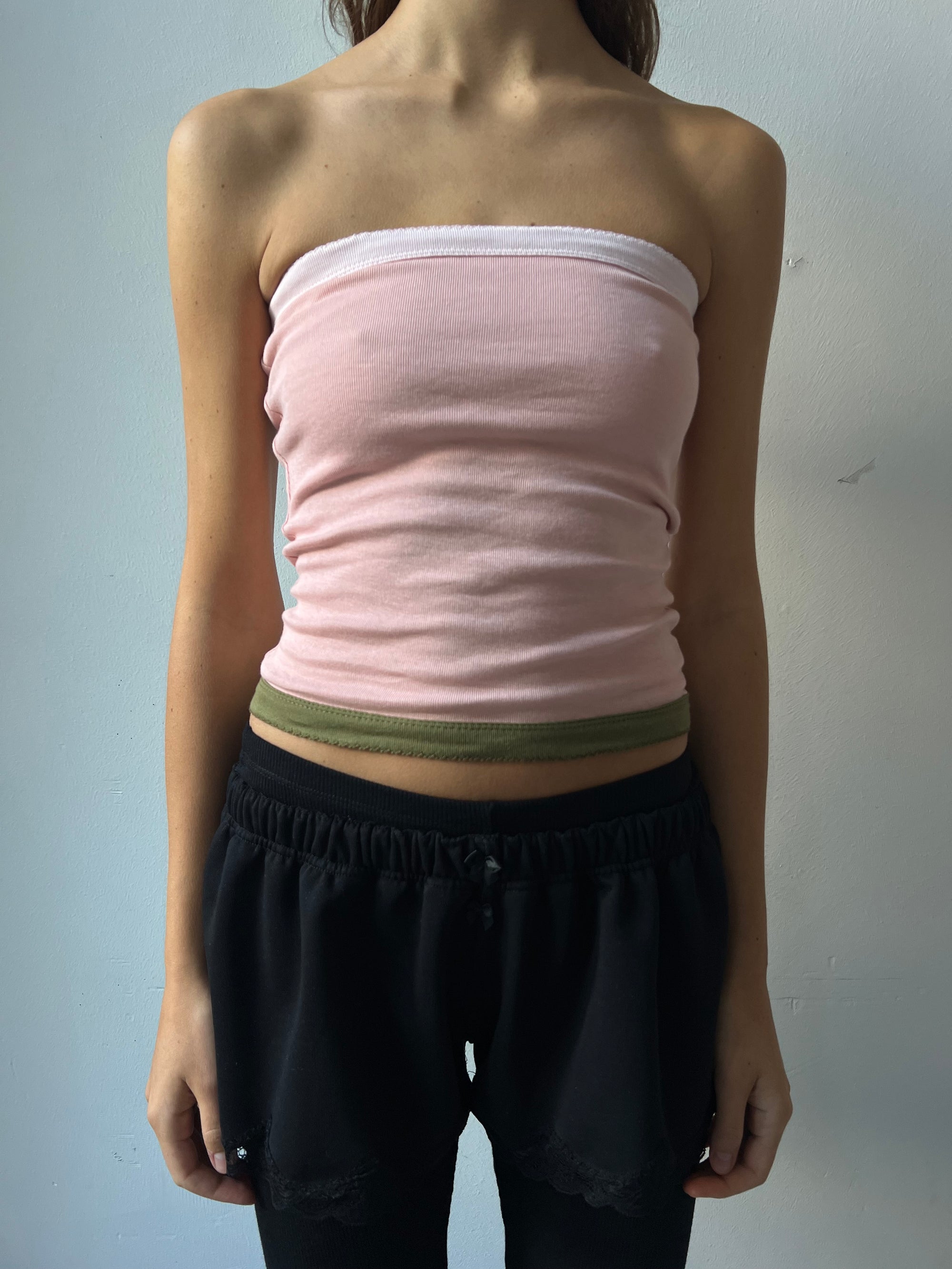 Bandeau top in cotton, picoeta pink/khaki