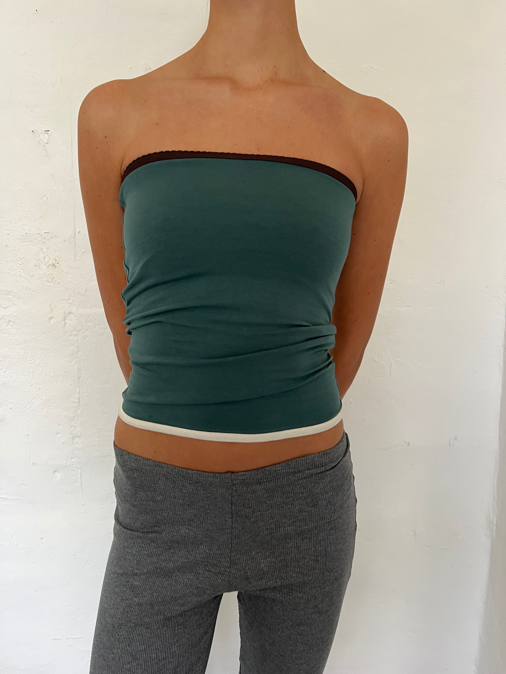 Bandeau top in viscose, picoeta brown/emerald/ivory